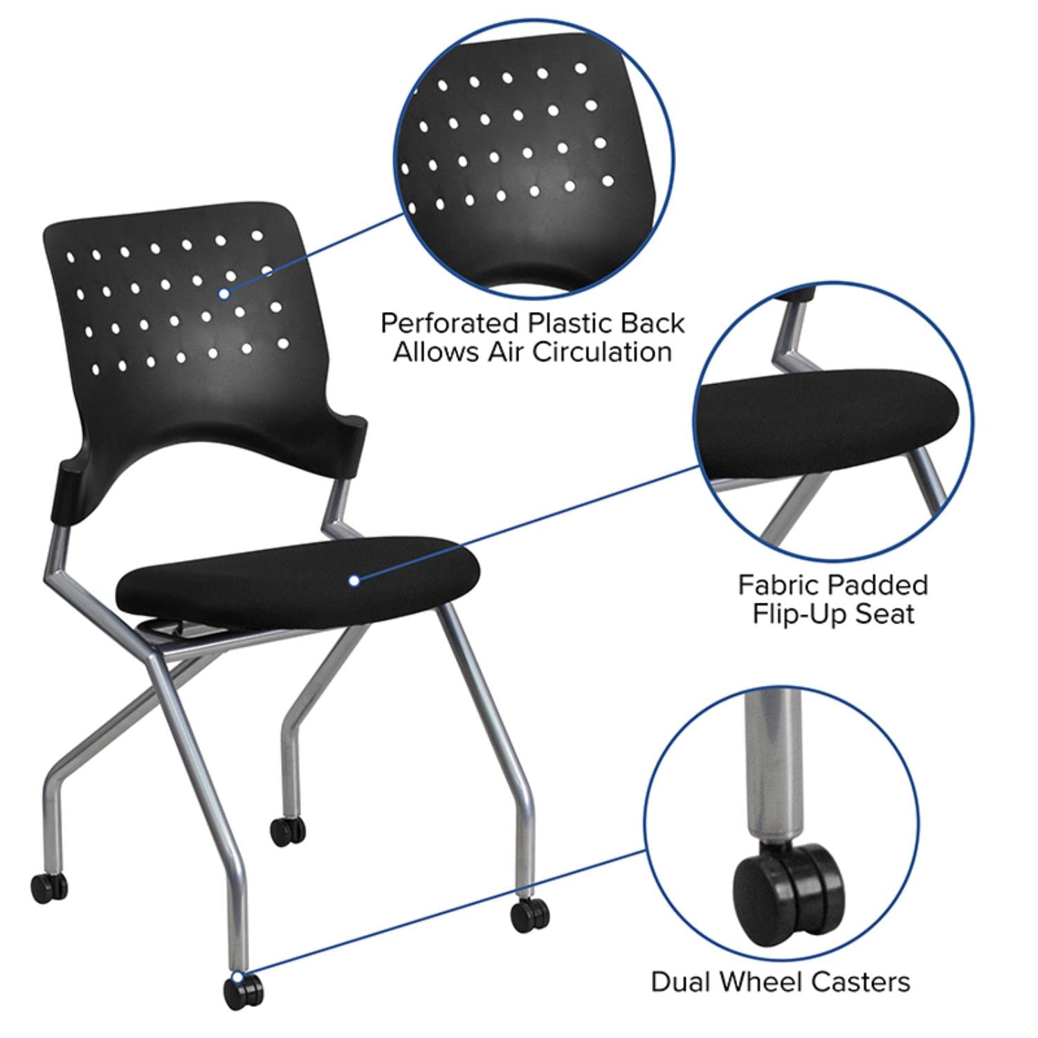 Flash Furniture Galaxy Mobile Nesting Chair with Black Fabric Seat - Stackable Office & Event Chairs for Home, School, Conference & Waiting Rooms