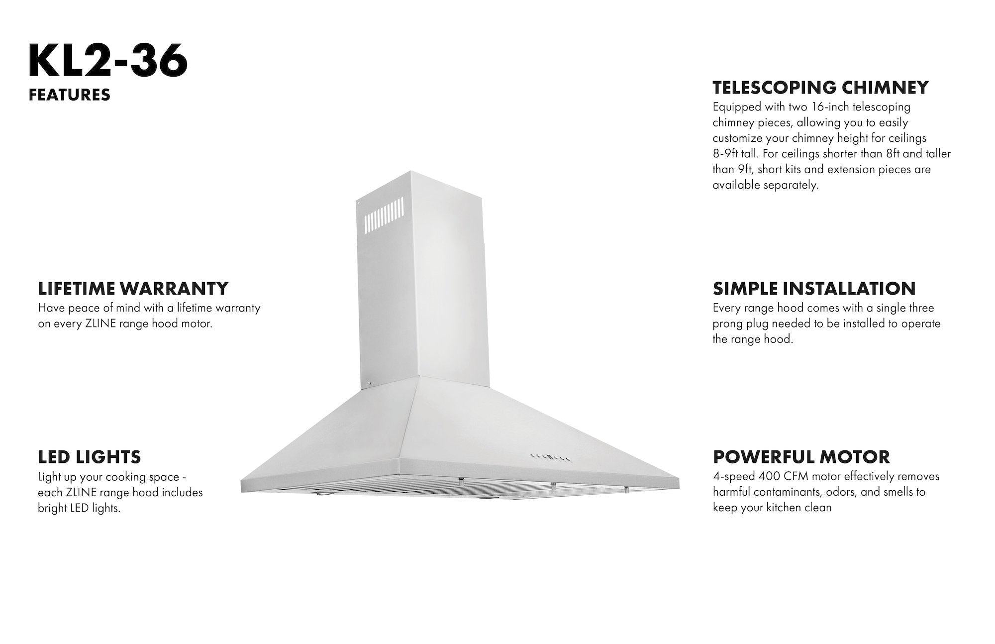 ZLINE KL2 Stainless Steel Convertible Wall Mount Range Hood - 36