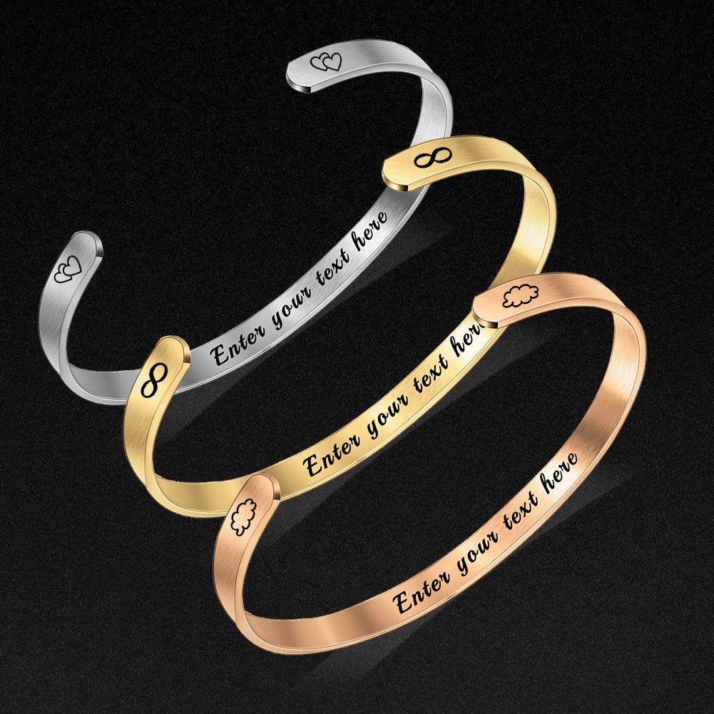 Adjustable Engraved Cuff Bangle Bracelets for Women - Personalized Inspirational Gift for Birthday, Anniversary & Friendship - Perfect for Everyday Wear & Special Occasions