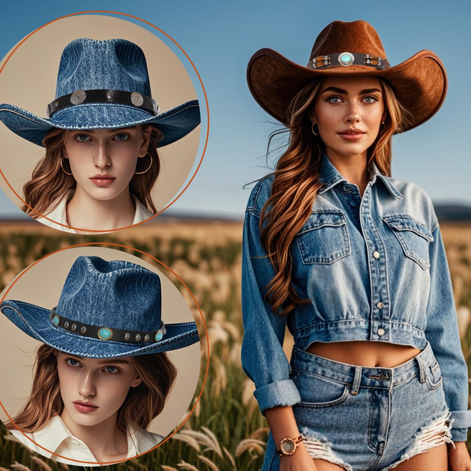 Choyaxo 6-Pack Western Cowboy Hat Bands - Stylish Embroidered Hat Belts for Women & Men | Perfect for Rodeo, Country Music Festivals & Western Fashion