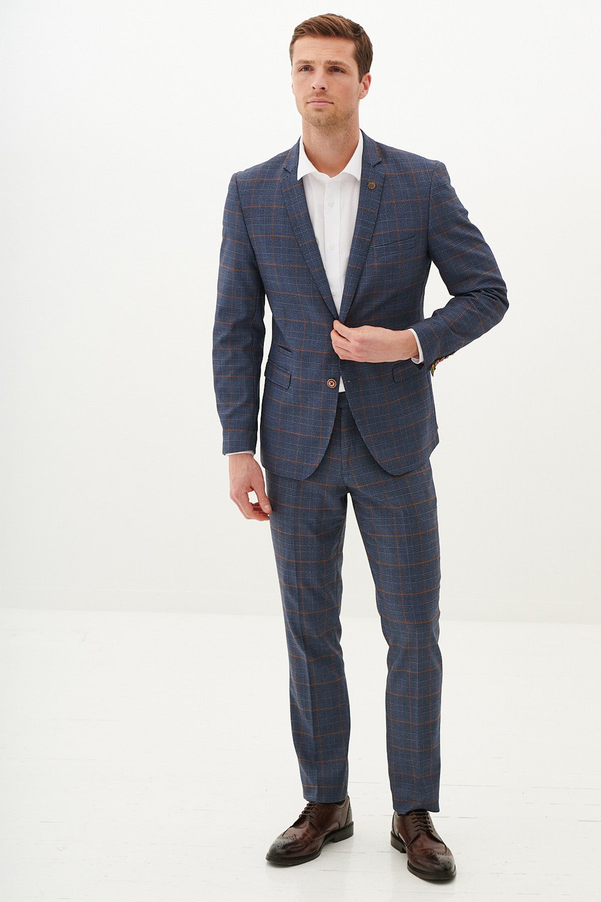 JENSON Women's Sky Blue Checkered Two Piece Suit Set - Stylish Blazer & Skirt Outfit for Office, Party & Formal Events