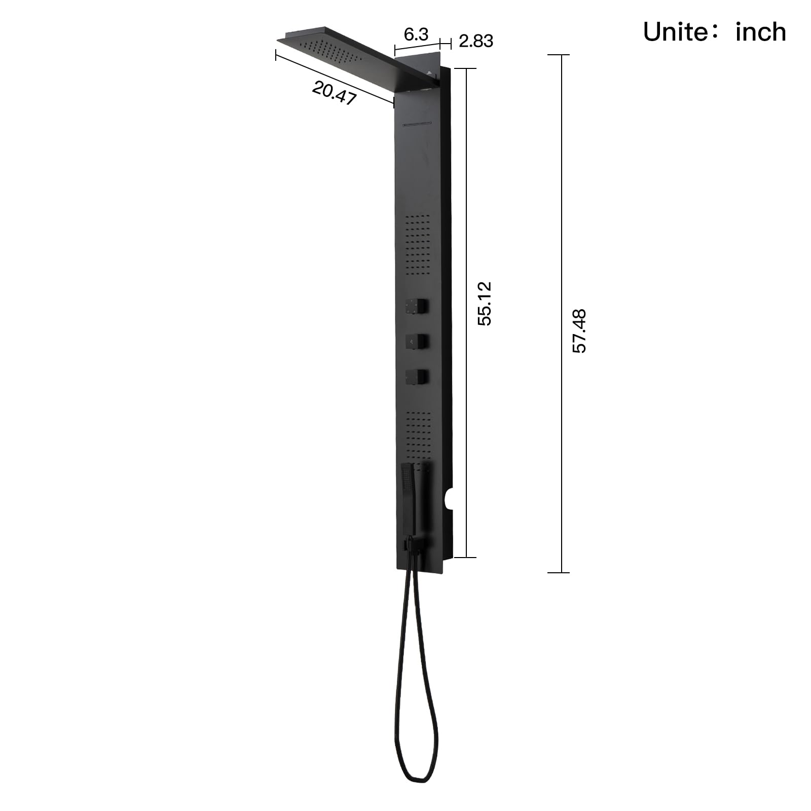 BWE Modern Rainfall Shower Panel Tower System - 304 Stainless Steel Multi-Function Shower Tower with 2 Powerful Body Jets & Handheld Showerhead (Black) - Perfect for Spa-Like Bathroom Upgrades and Luxury Shower Experience