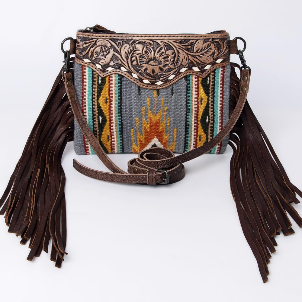 American Darling Western Crossbody Bag for Women - Genuine Leather & Saddle Blanket Fabric Handbag Purse | Cute Travel Shoulder Bag | Perfect for Daily Use, Shopping & Outdoor Adventures