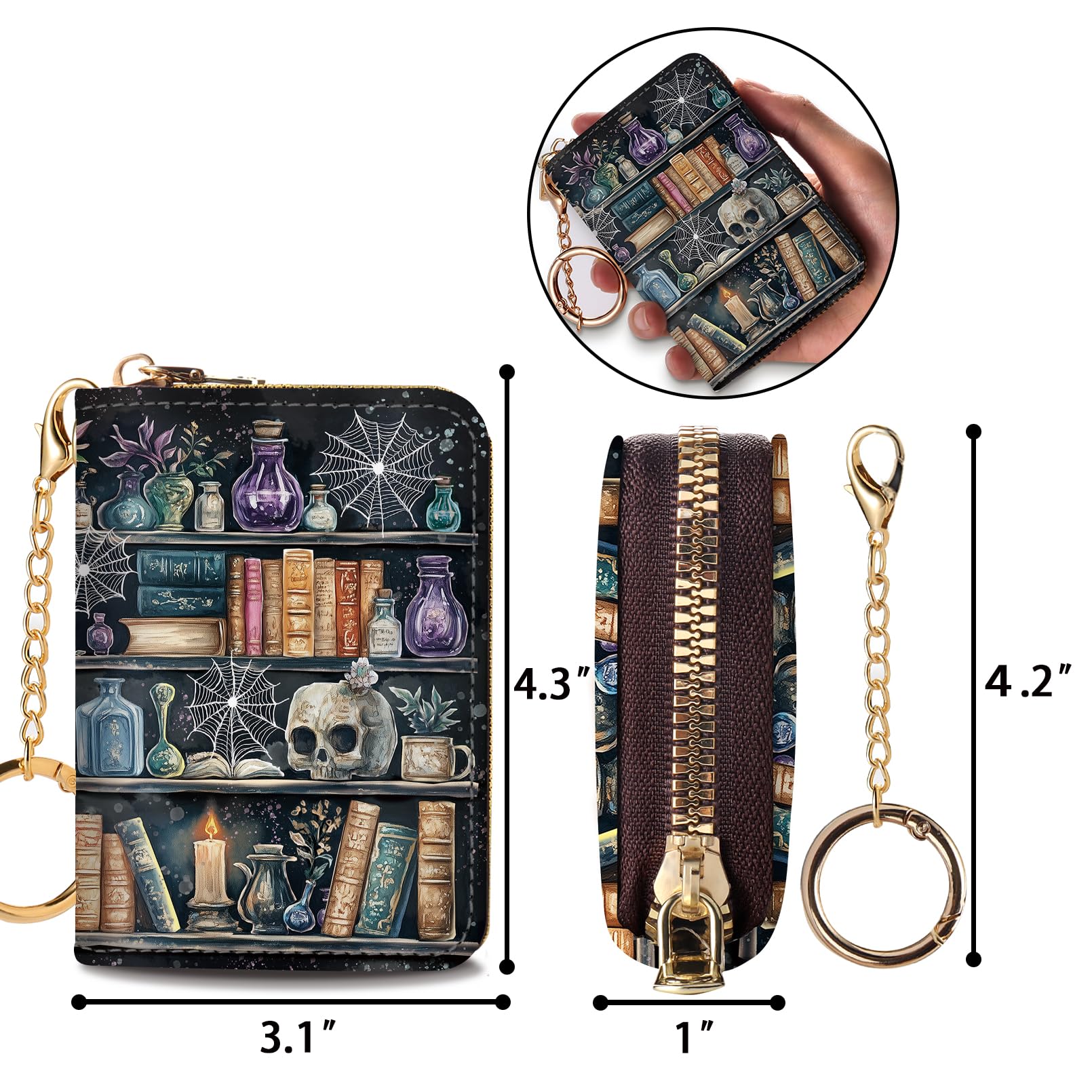 RFID Blocking Credit Card Holder Wallet for Women - Slim Leather Zipper Card Case with Keychain, Funny Print Design - Perfect for Travel, Shopping & Everyday Use