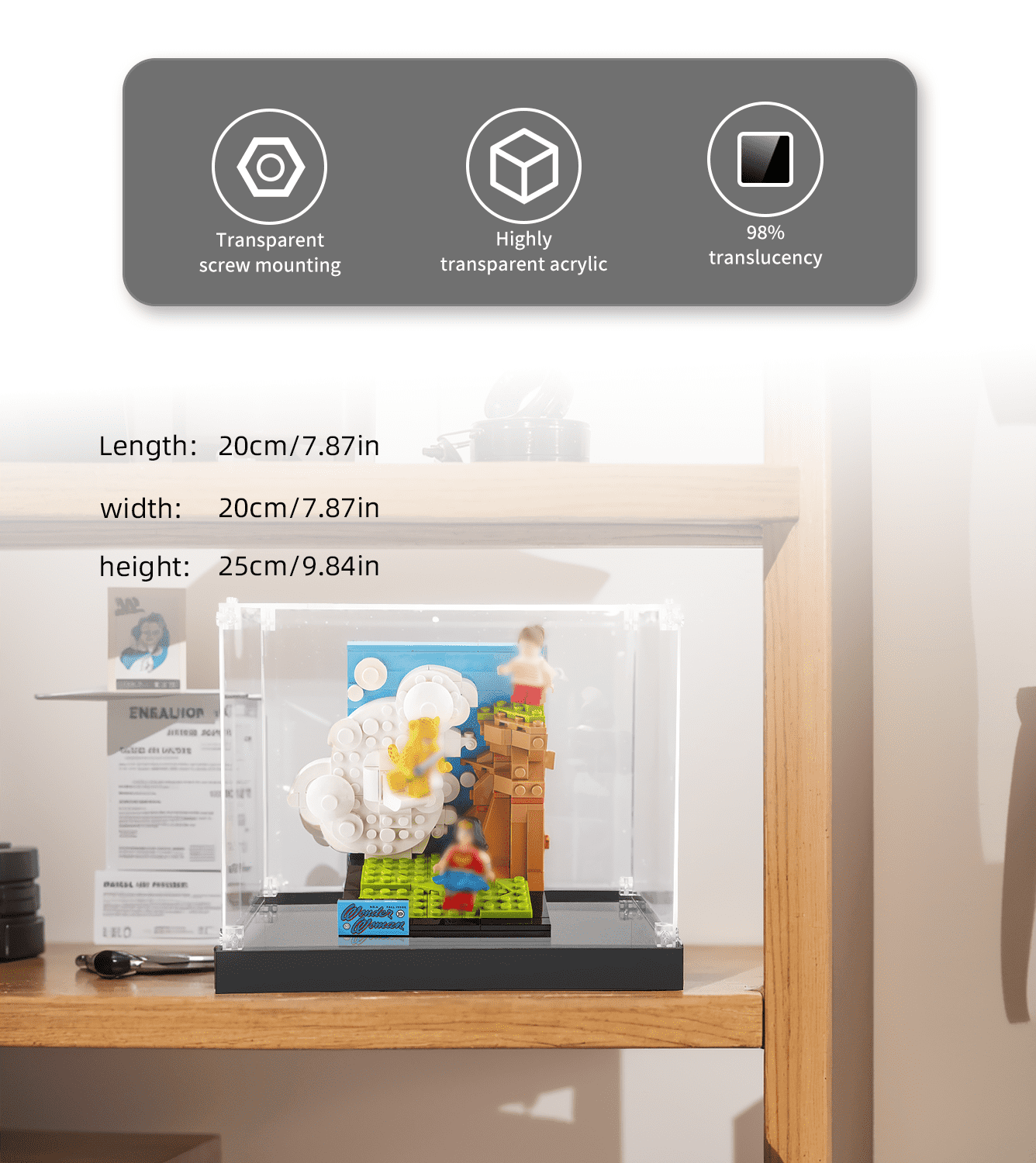 LEGO Wonder Woman 77906 Display Case - Premium Acrylic Showcase for Collectible LEGO Sets | Perfect for Home Decor, Office Display & Collector's Showcase