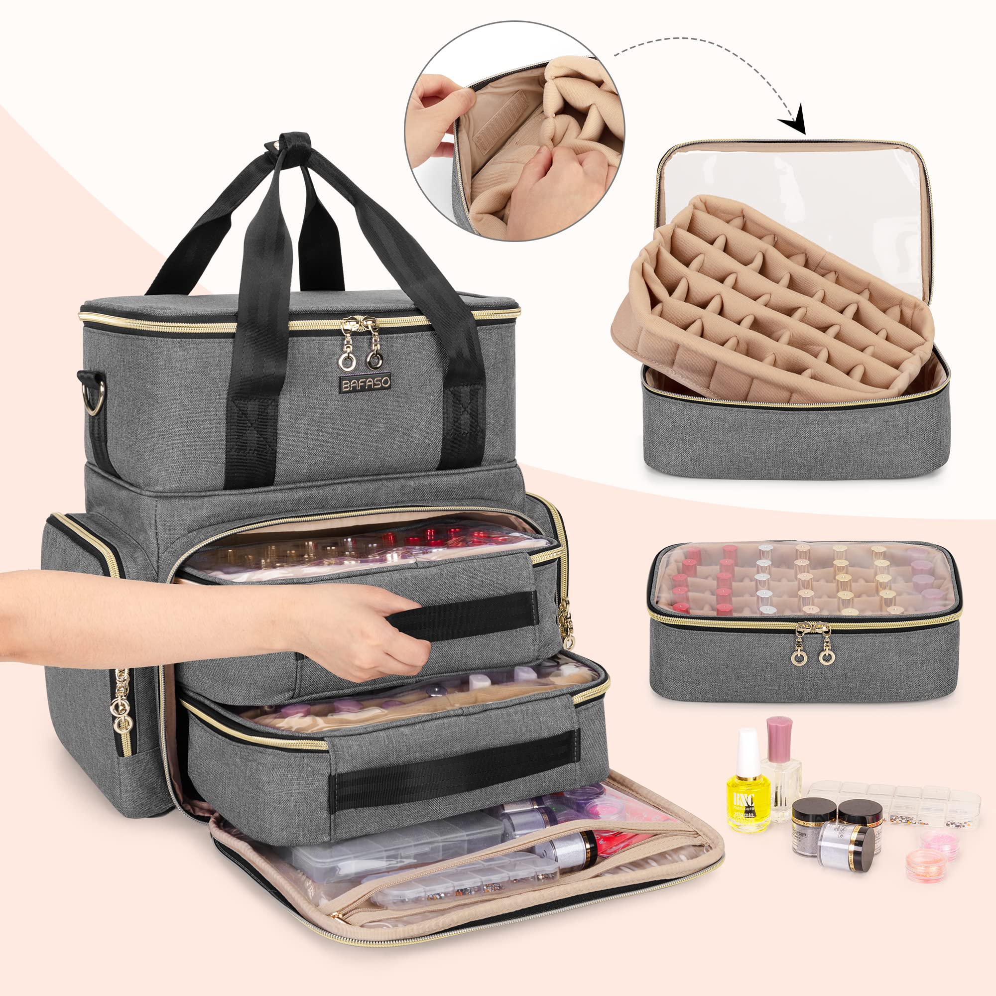 BAFASO Double Layer Nail Polish Organizer - Holds 70 Bottles & Tools for Salon & Home Use