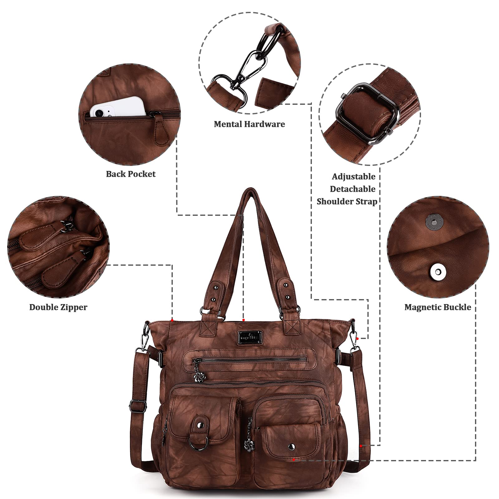 Angelkiss Women's Soft Leather Hobo Bag - Stylish Satchel Shoulder Tote & Crossbody Purse for Everyday Use, Work, Travel & Shopping