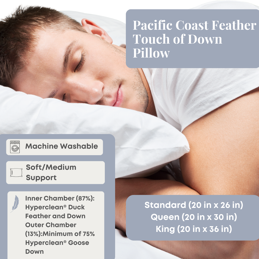 Pacific Coast Feather Touch of Down Pillow - Ultra Soft Hypoallergenic Bed Pillow for Side, Back & Stomach Sleepers - Perfect for Home, Hotel & Travel Use