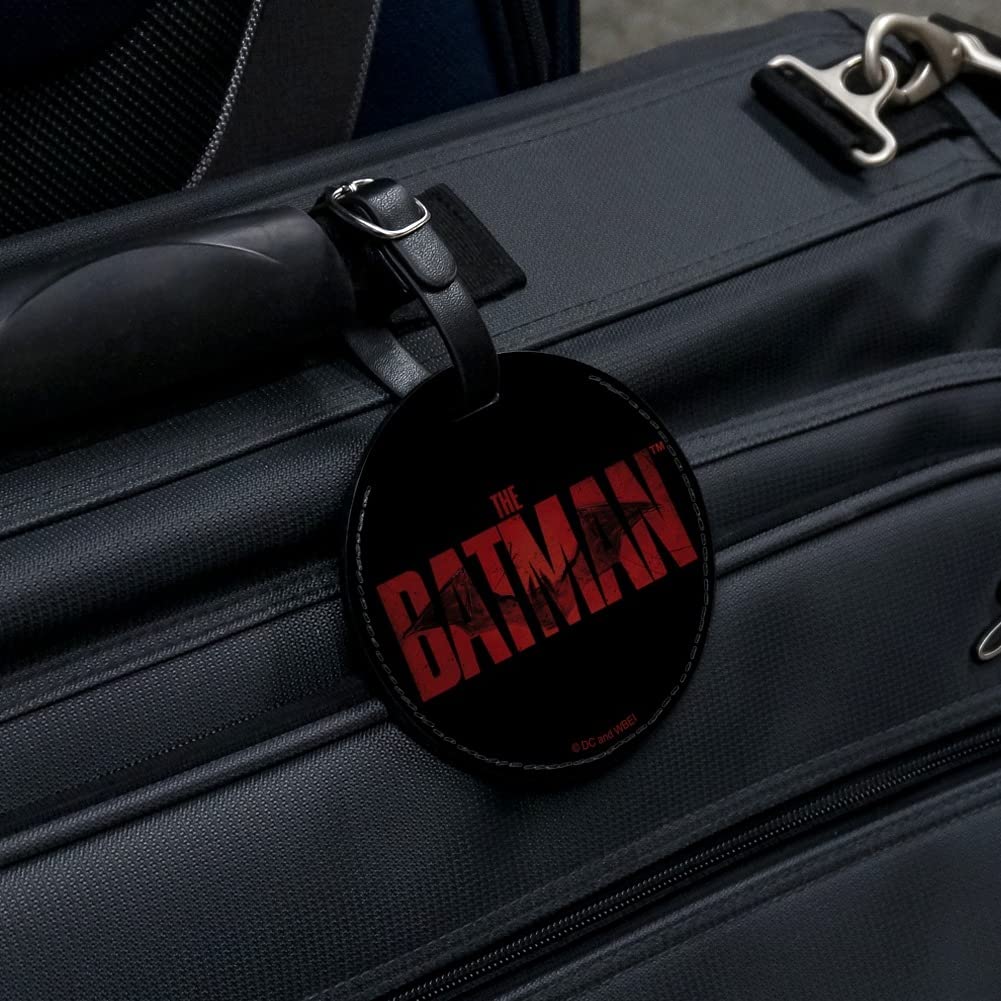 The Batman Logo Round Leather Luggage Tag - Durable Suitcase ID Tag for Carry-On Bags - Perfect for Travel, Business Trips & Superhero Fans