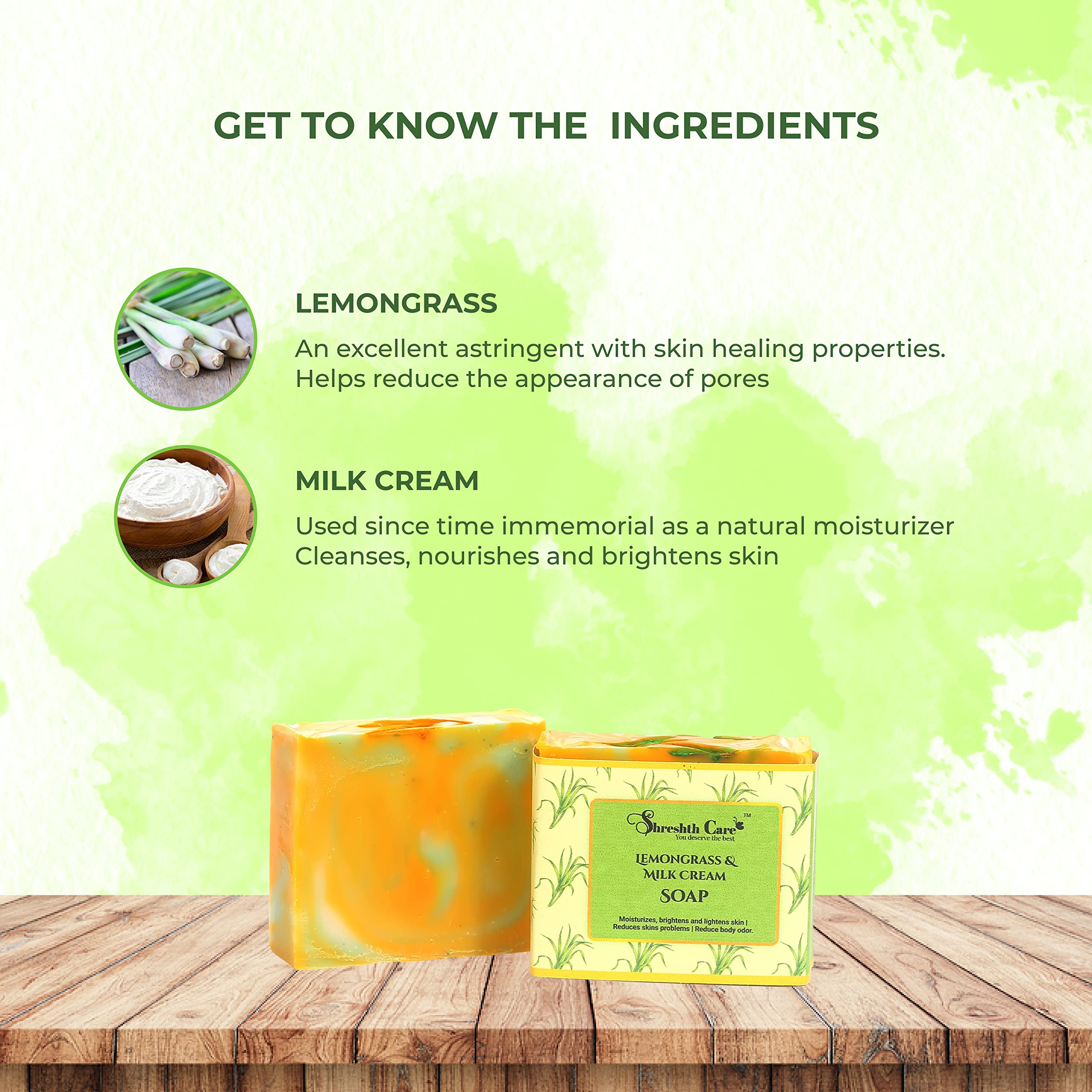 **Organic Lemongrass Milk Cream Handmade Soap – Cold Process Artisan Soap for Dry, Oily, Sensitive & Normal Skin | Hydrating, Brightening & Moisturizing Bar Soap with Lemongrass Oil, Cucumber & French Clay | Luxury Bath Soap for Men, Women & Kids | Made in India (100g) – Perfect for Daily Skincare & Relaxing Baths**