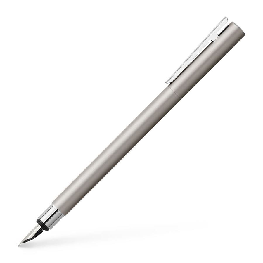 Faber-Castell Neo Slim Stainless Steel Fountain Pen - Medium Nib, Silver Matte Finish - Premium Writing Instrument for Office, School & Gift Giving