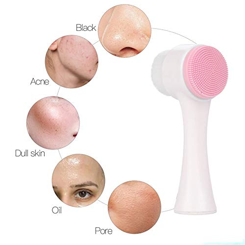 TREXEE 2 in 1 Facial Cleansing Brush - 3D Double-Sided Silicone & Soft Bristles for Deep Cleansing, Exfoliating, Makeup Removal & Acne Care (White) | Perfect for Daily Skincare & Spa-Like Facial Massage at Home