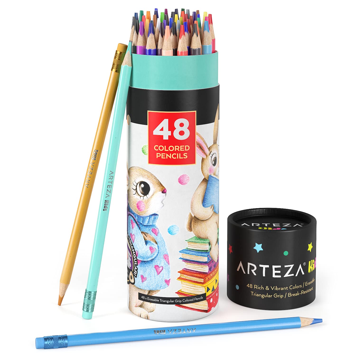 Arteza 48-Count Kids Erasable Colored Pencils - Triangular Art Supplies for School & Home Drawing