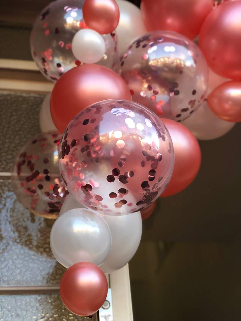 Rose Gold Balloon Garland Kit - 2m/6.6ft Rose Gold Confetti Balloons for Wedding, Engagement, Bridal Shower, Birthday Party, Baby Shower & Photo Backdrop Decor - Perfect for Venue Decoration & Party Decorations