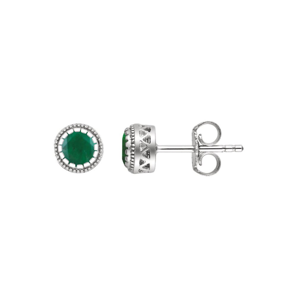 The Black Bow Emerald May Birthstone 8mm Stud Earrings in 14k White Gold – Perfect for Birthdays, Anniversaries, and Special Occasions