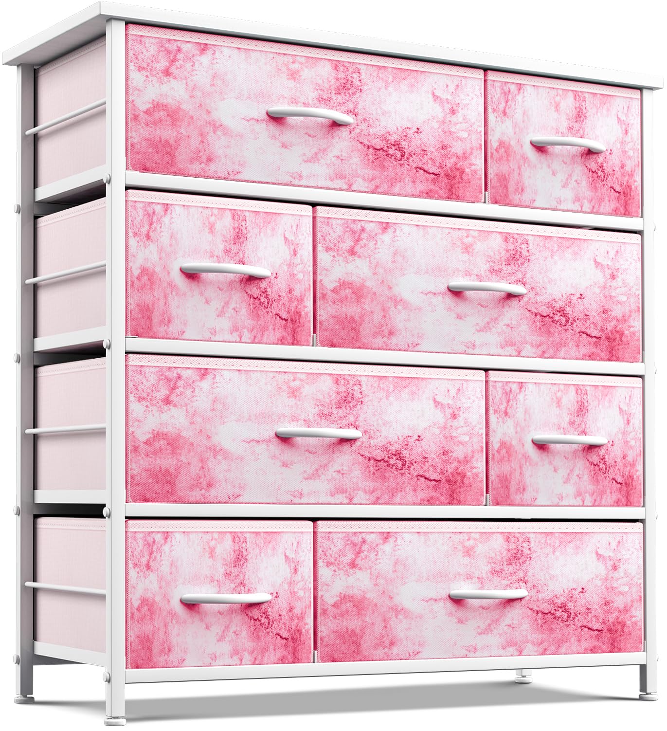 Sorbus 8-Drawer Dresser Storage Chest for Kids & Teens - Sturdy Steel Frame with Wood Top & Fabric Bins - Nursery, Bedroom, Playroom Organizer for Clothes, Toys (Tie-Dye Pink) - Perfect for Small Space Organization & Kids Room Decor