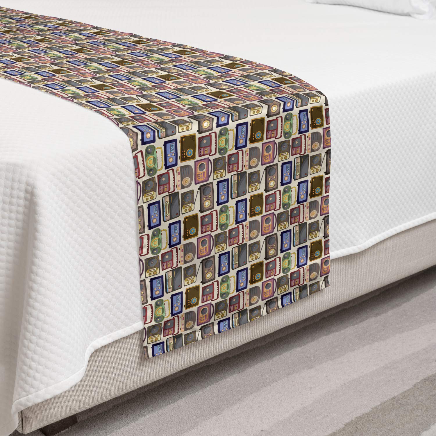 Ambesonne Retro Bed Runner - Vintage Cartoon Radio Design, Decorative Bed Scarf for Home, Hotel & Guest Room - Multicolor | Perfect for Themed Bedrooms, Retro Decor & Unique Gift Ideas