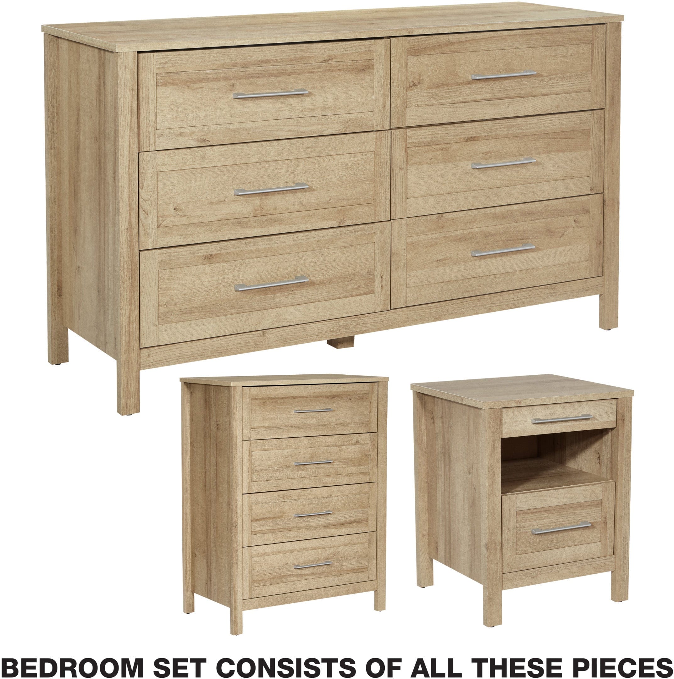Office Star Stonebrook 3-Piece Bedroom Set with Nightstand & Dresser - Modern Bedroom Furniture for Small Spaces [SK100P] | Perfect for Apartments, Guest Rooms & Cozy Bedroom Decor