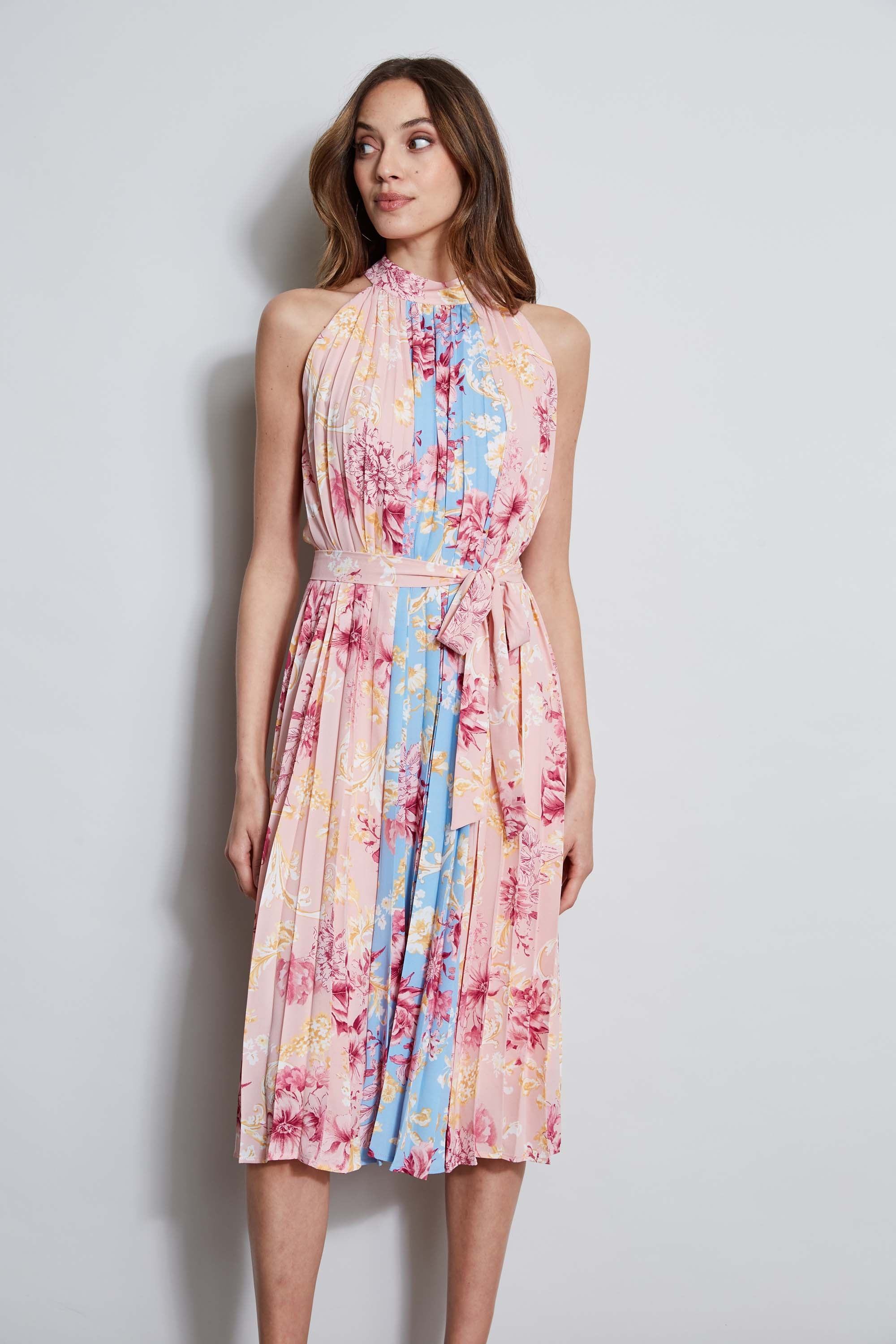 Tahari Pleated Garden Halter Dress for Women - Elegant Summer Floral Print Party Cocktail Dress | Perfect for Weddings, Garden Parties & Date Nights