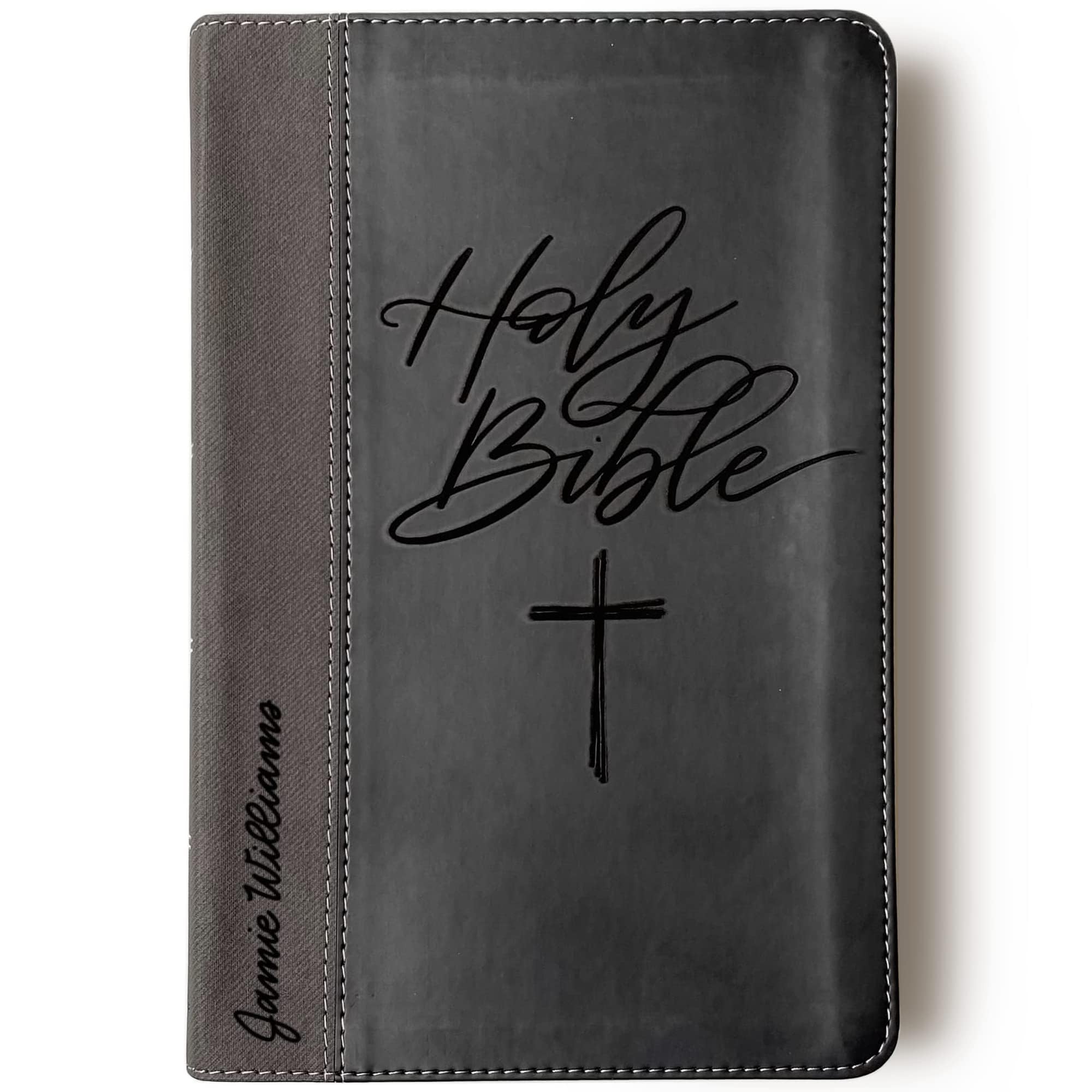 Personalized NIV Black/Gray Leathersoft Bible with Hand Lettering & Laser Engraving - Custom Name Engraving Available - Perfect Gift for Wedding, Baptism, Graduation, Birthday - Ideal for Church, Bible Study & Daily Devotion