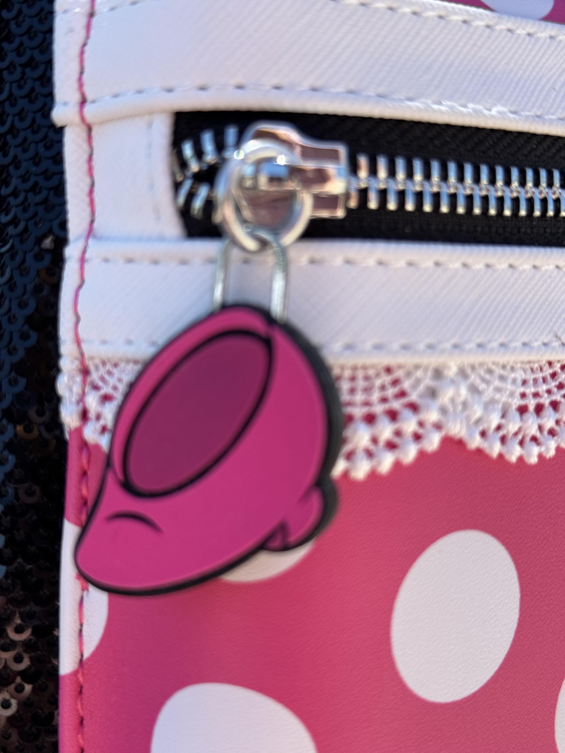 Loungefly Minnie Mouse Sequin Mini Backpack - Black Faux Leather Polka Dot Cosplay Purse (8.5x11x4.5 inches) | Perfect for Disney Theme Parks, Cosplay Events & Everyday Use
