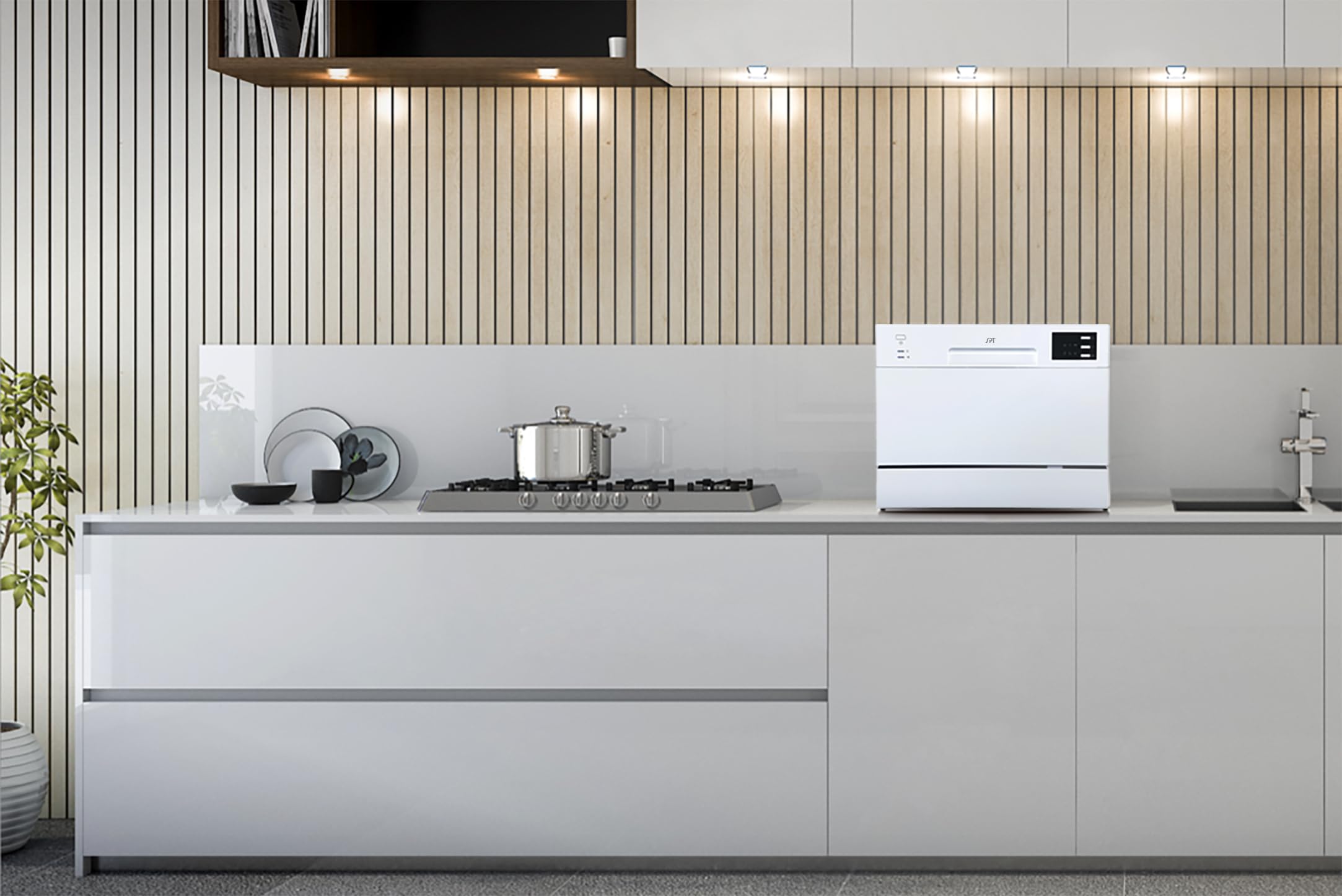 Energy Star Certified Countertop Dishwasher - Compact White SPT SD-2225DWA with Delay Start & LED Display | Perfect for Apartments, RVs, and Small Kitchens