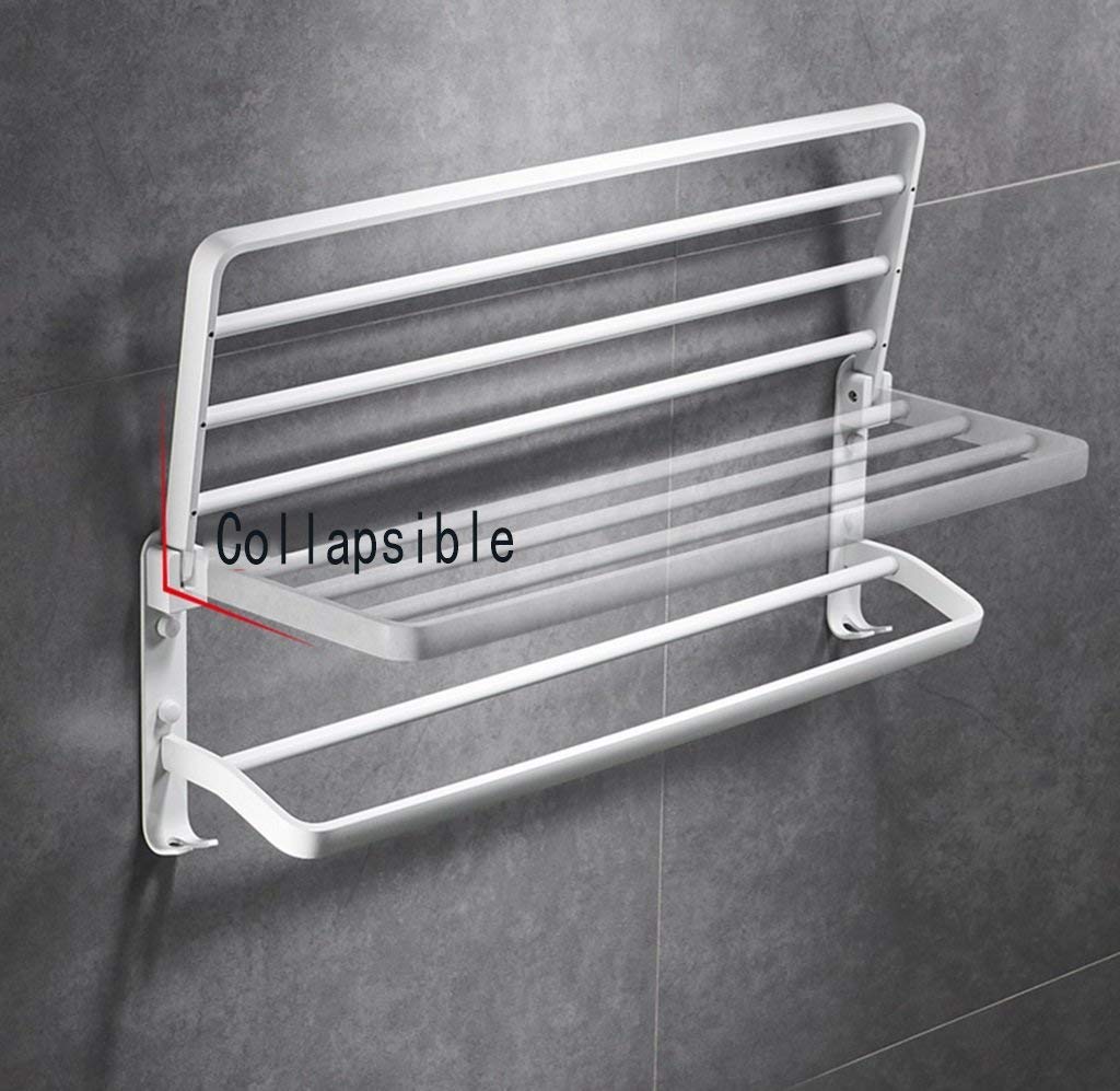 Heavy-Duty Aluminum Folding Shower Shelf - Modern Rectangular Bathroom Towel Rack with Hooks (23.6