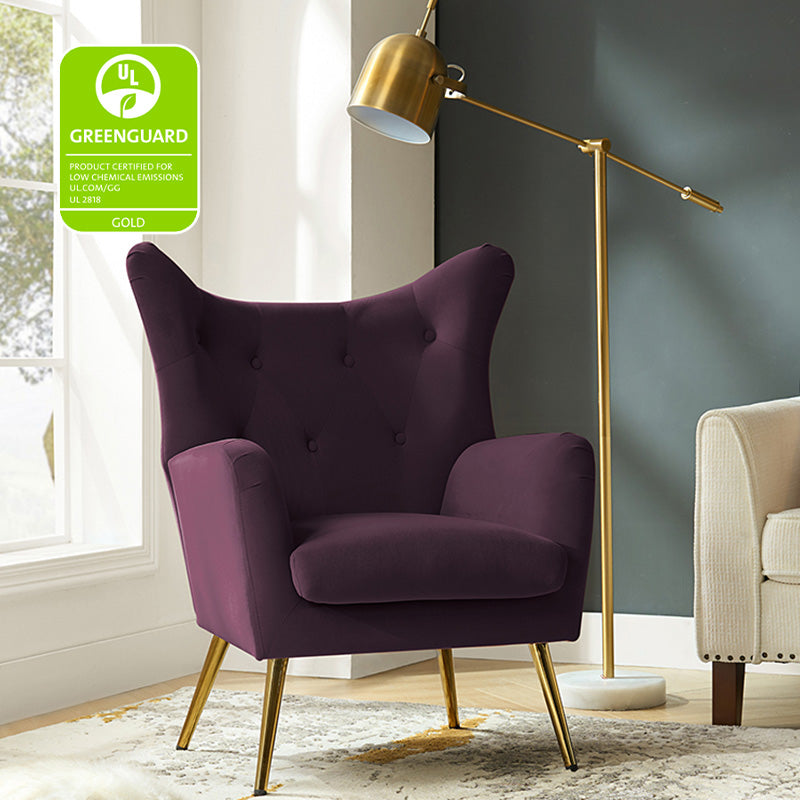 Luxury Isabelle Wingback Velvet Upholstered Armchair - High Back Accent Chair with Sturdy Metal Legs for Living Room, Bedroom & Office Decor