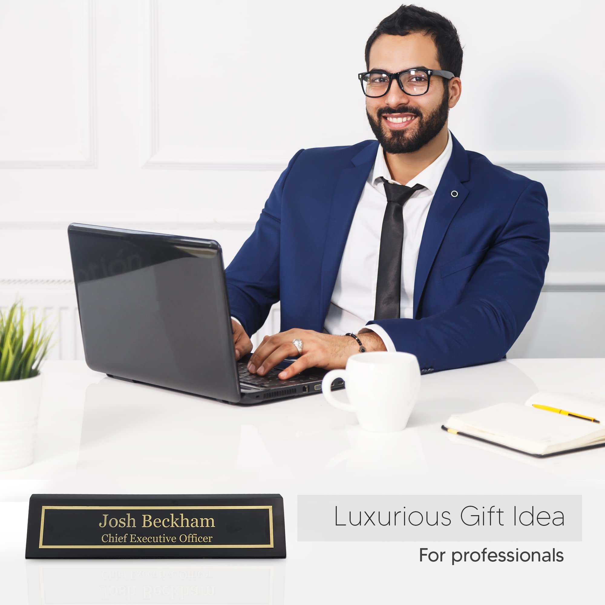 Custom Engraved Wood Name Plate for Desk - Personalized Office Name Sign with Elegant Black Piano Finish (2x10 Inches) | Perfect Desk Nameplate Gift for Professionals, Executive Office Decor & Home Office Accessories