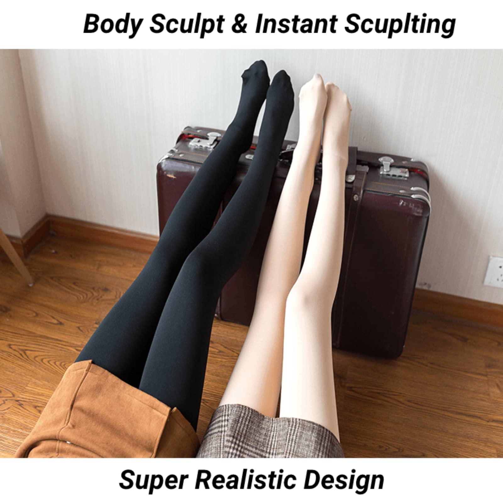 Women's Fleece Lined Tights - Control Top Tummy Shaping Opaque Thermal Winter Leggings | High Waist Warm Plush Stockings for Cold Weather & Outdoor Activities