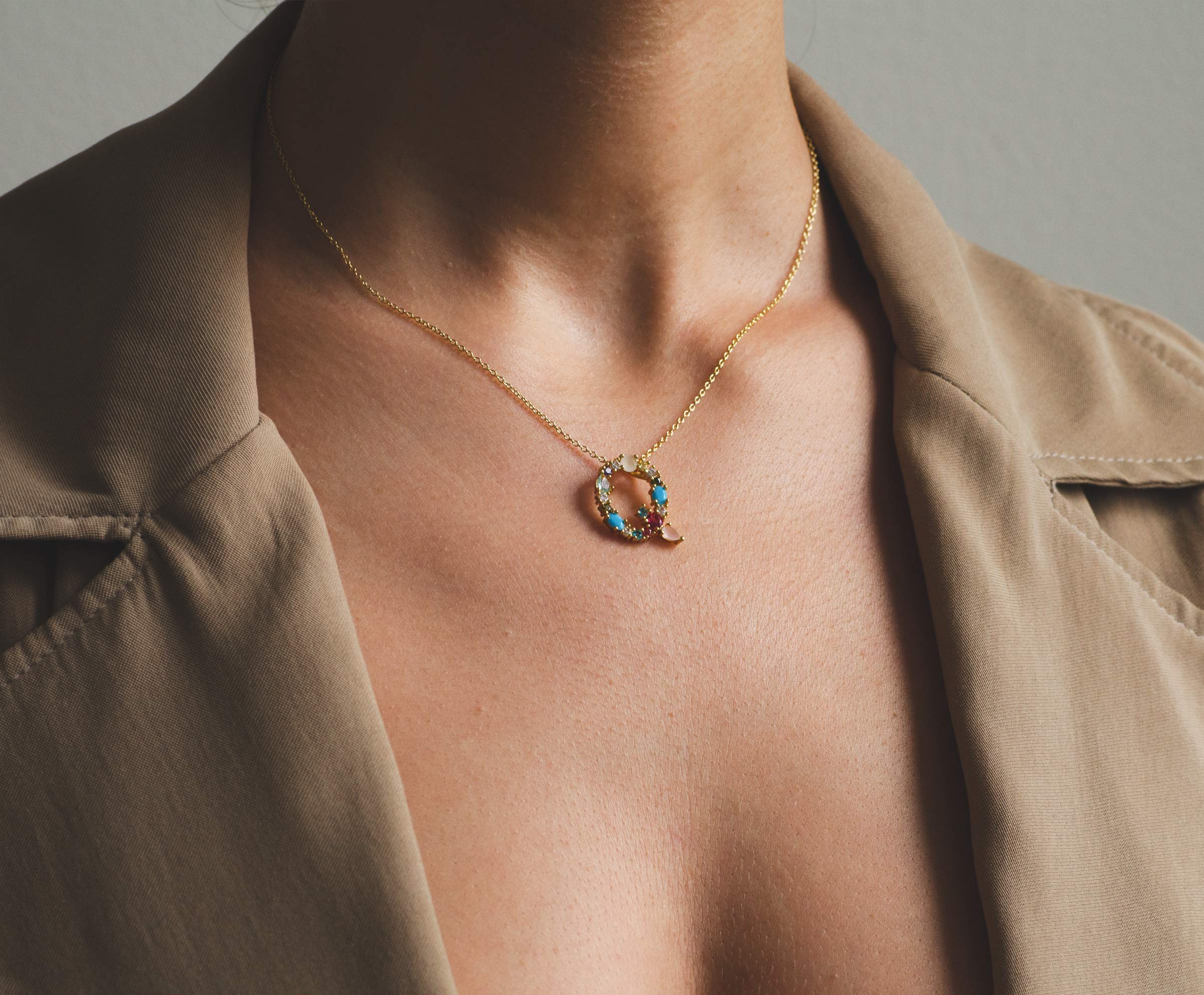 LAVLA Cubic Zirconia Initial Necklace for Women - 18K Gold Plated Dainty Letter Pendant with Colorful Crystals | Personalized Jewelry Gift for Her | Perfect for Birthdays, Anniversaries & Everyday Elegance