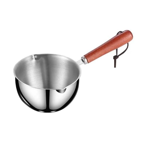 Mini Stainless Steel Milk Warmer Pot - 150ml Small Saucepan for Coffee, Soup & Beverage Heating | Heat-Resistant Wooden Handle | Perfect for Home, Office & Baby Bottle Warming