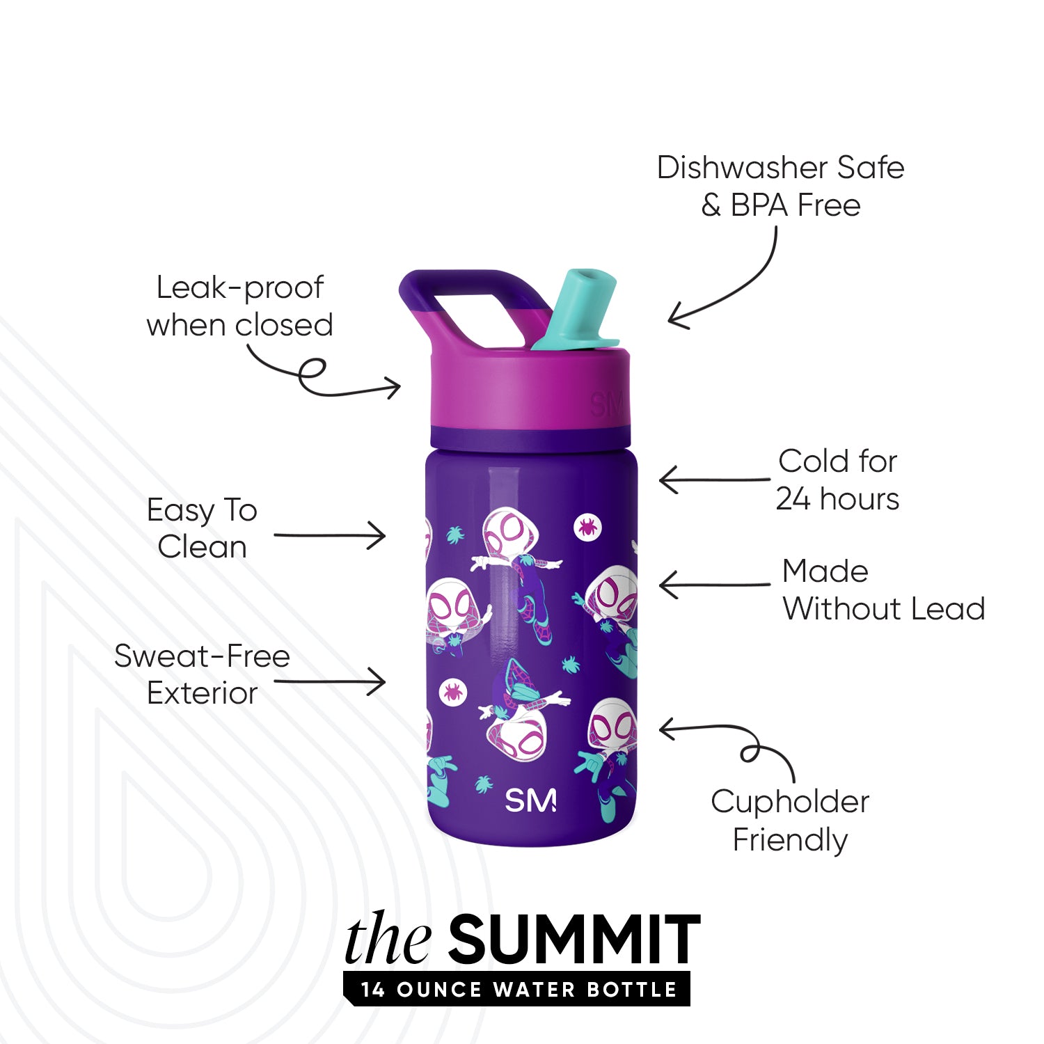 Summit Kids Water Bottle with Straw Lid - BPA Free, Leak Proof, 12oz Insulated Stainless Steel Bottle for School, Sports & Outdoor Activities