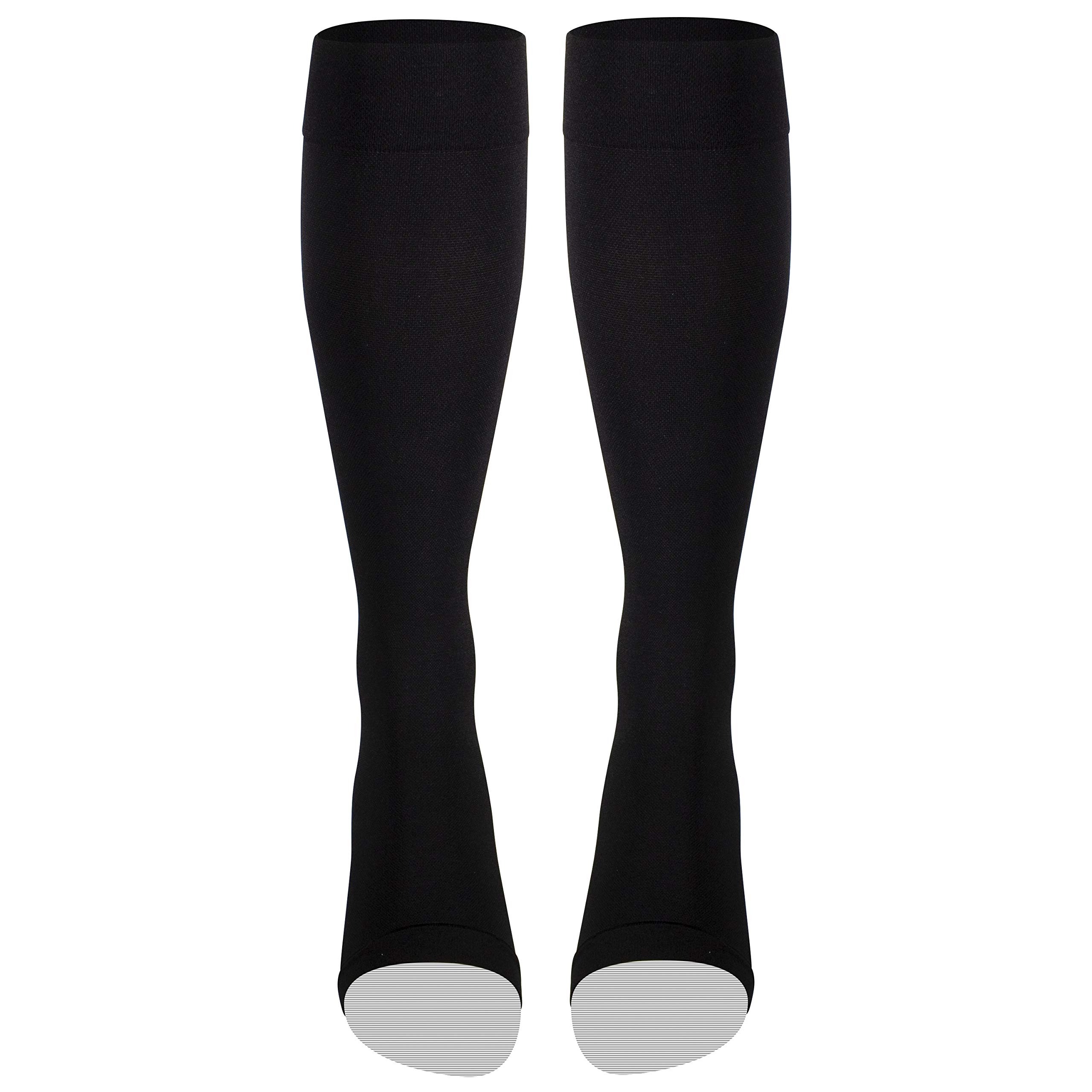 NuVein 20-30 mmHg Medical Compression Stockings for Women & Men - Knee High Open Toe Support Socks - Large Size in Black - Ideal for Varicose Veins, Edema, Travel & Post-Surgery Recovery