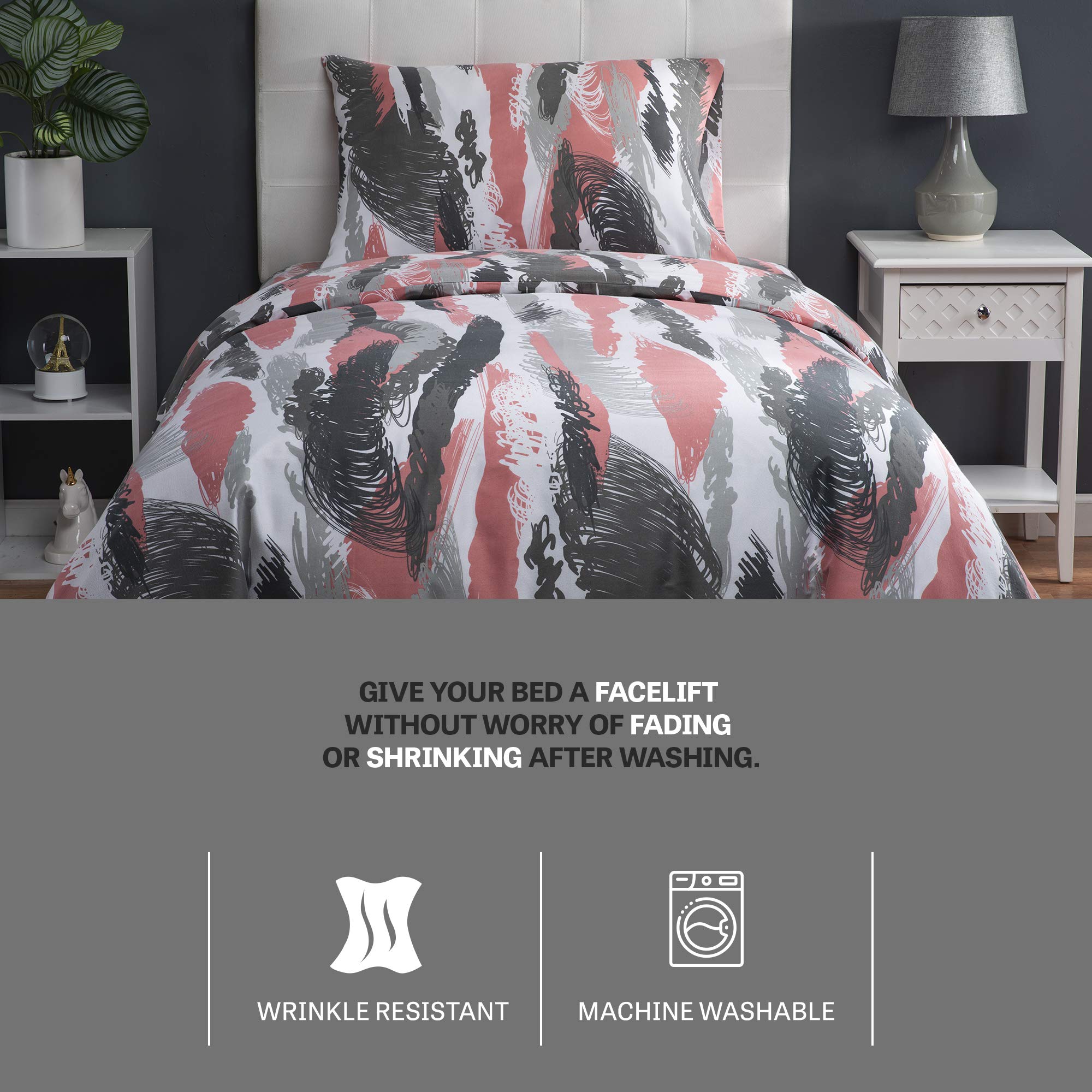 XLNT Twin Size 3-Piece Bedding Set - Soft Cotton Blend Duvet Cover, Bed Sheet & Pillowcase | Machine Washable | Feather Fusion Carissma Design | Perfect for Guest Rooms, Dorms & Cozy Bedrooms