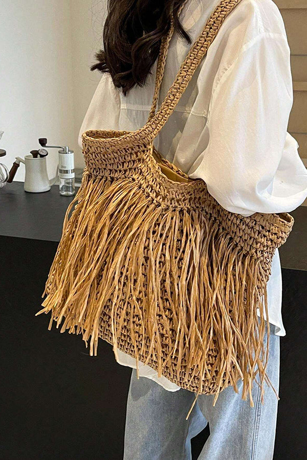 Handwoven Tassel Crossbody Bag for Women - Boho Chic Purse for Casual Outings, Beach Trips, and Festivals