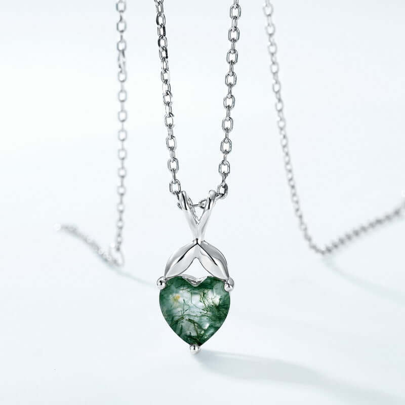Natural Moss Agate Heart Pendant Necklace for Women - Healing Crystal Jewelry Gift for Her - Perfect for Meditation, Yoga & Spiritual Healing