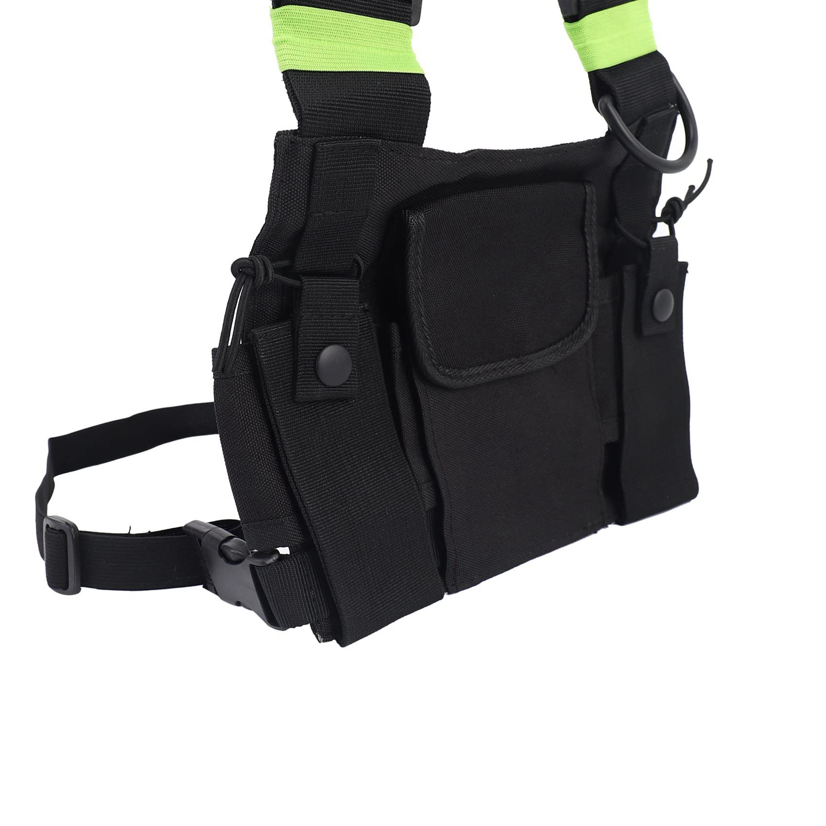 3-Pack Chest Harness Vest for Two-Way Radios - Compatible with Baofeng UV-5R Walkie Talkie (Black & Green) - Hands-Free Radio Carrier for Outdoor Activities, Hiking, Construction & Security Work