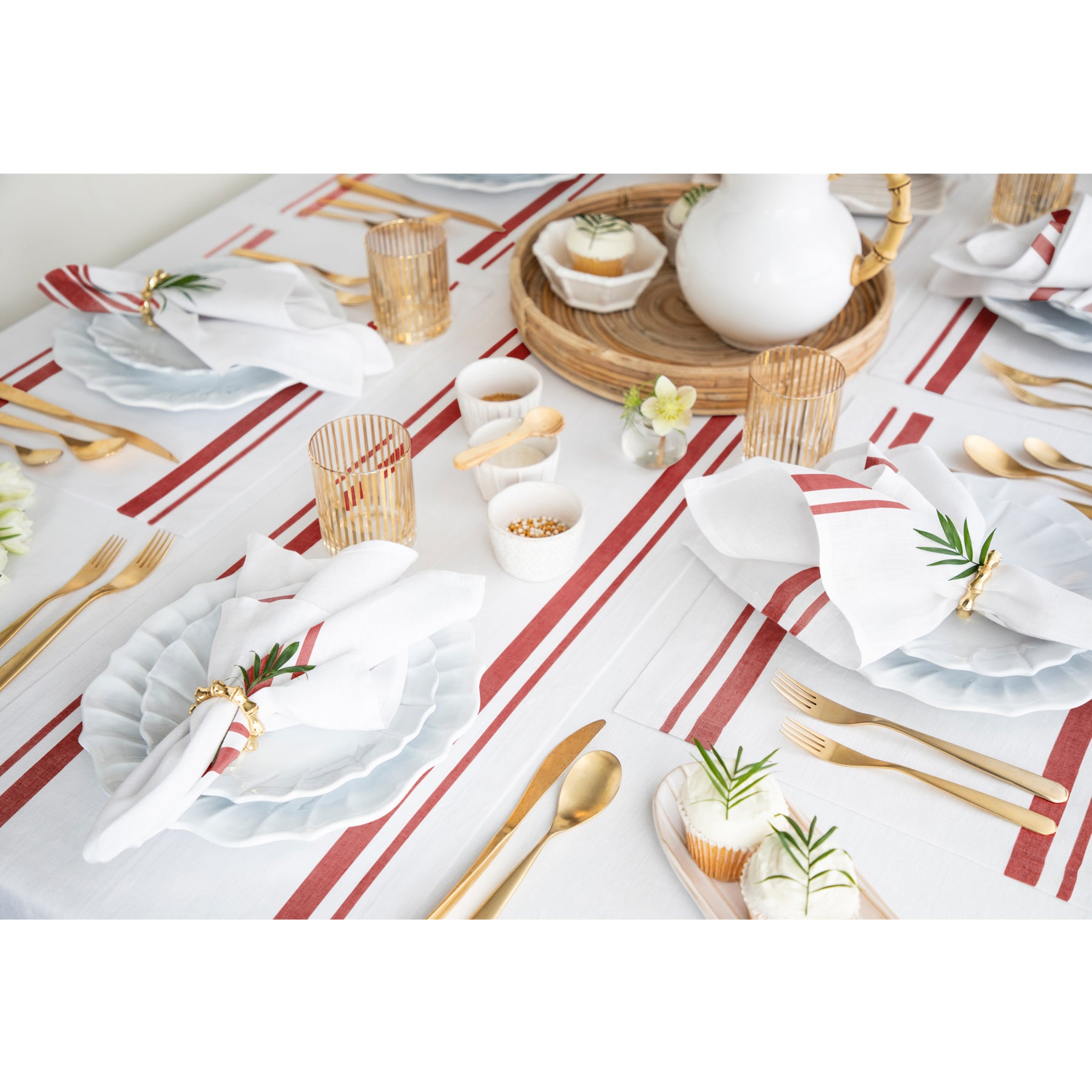 French Striped Table Runner - Elegant Dining Decor for Weddings, Parties & Home Decor | Cotton Linen Tablecloth for Farmhouse & Rustic Style