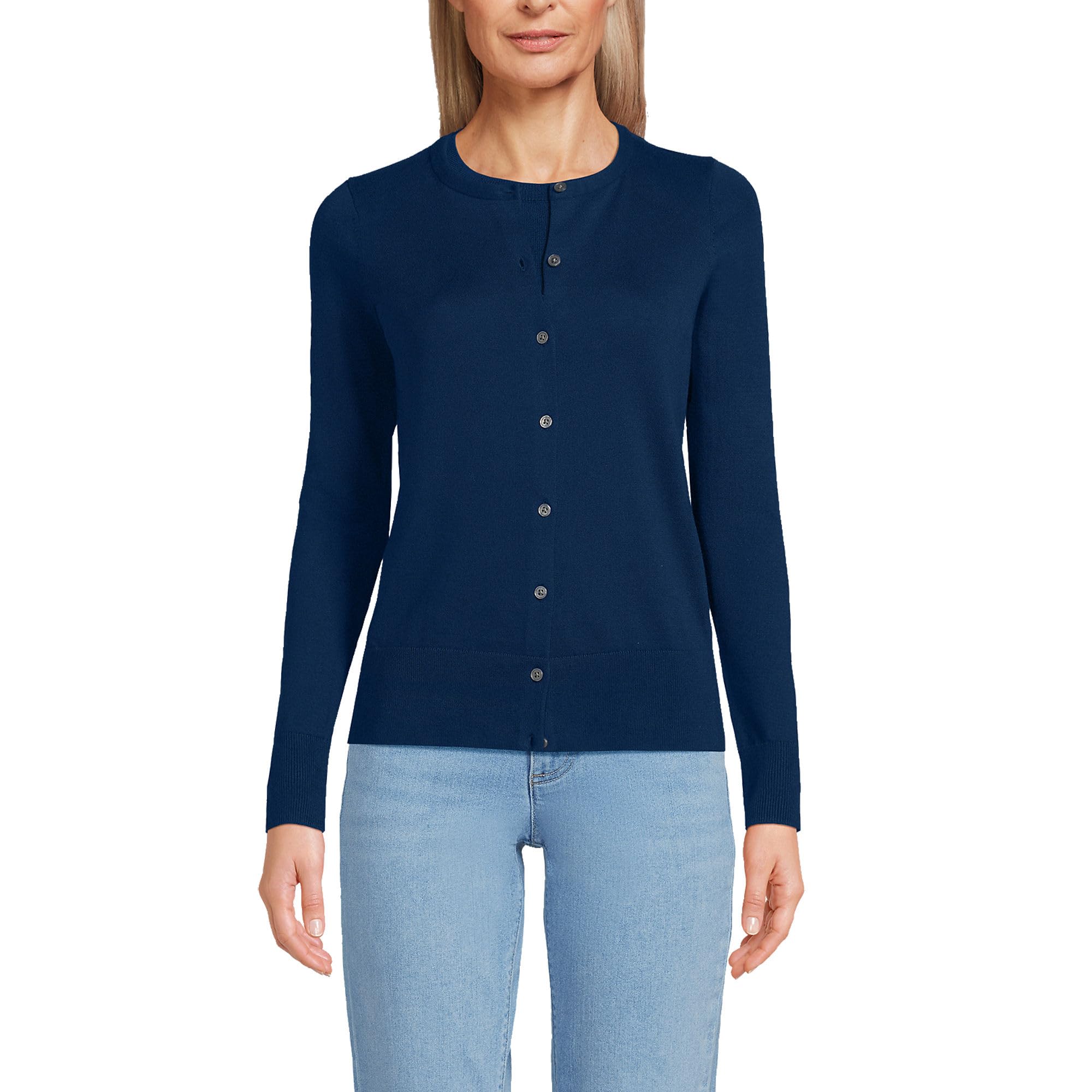 Lands' End Women's Fine Gauge Cotton Cardigan Sweater - Soft Lightweight Knit Open Front Wrap for Office, Casual & Layering
