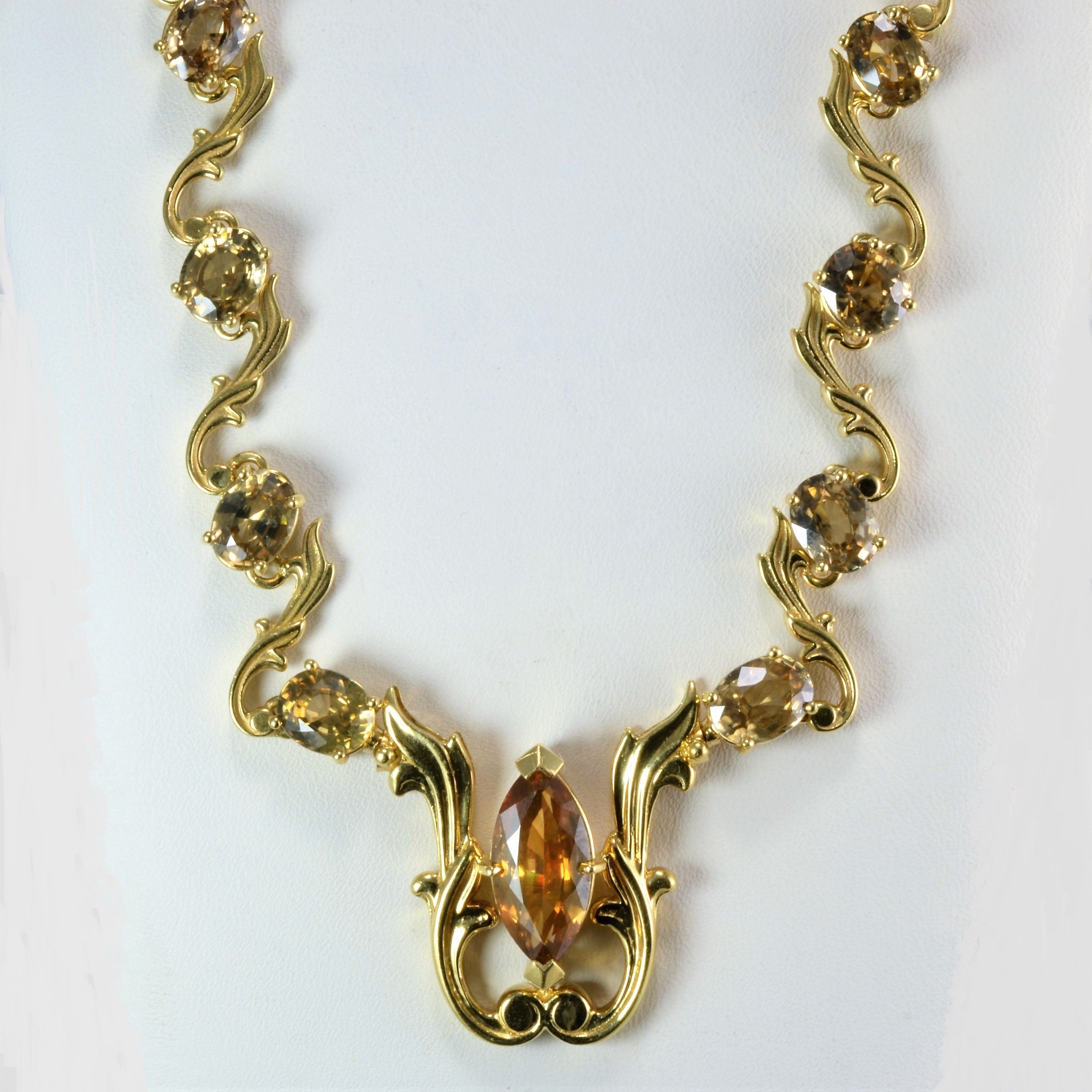 George Lederman Vintage Natural Zircon 18k Gold Necklace - 18 Inch 50.00 Carat Total Weight | Elegant Jewelry Gift for Women | Perfect for Weddings, Anniversaries & Special Occasions