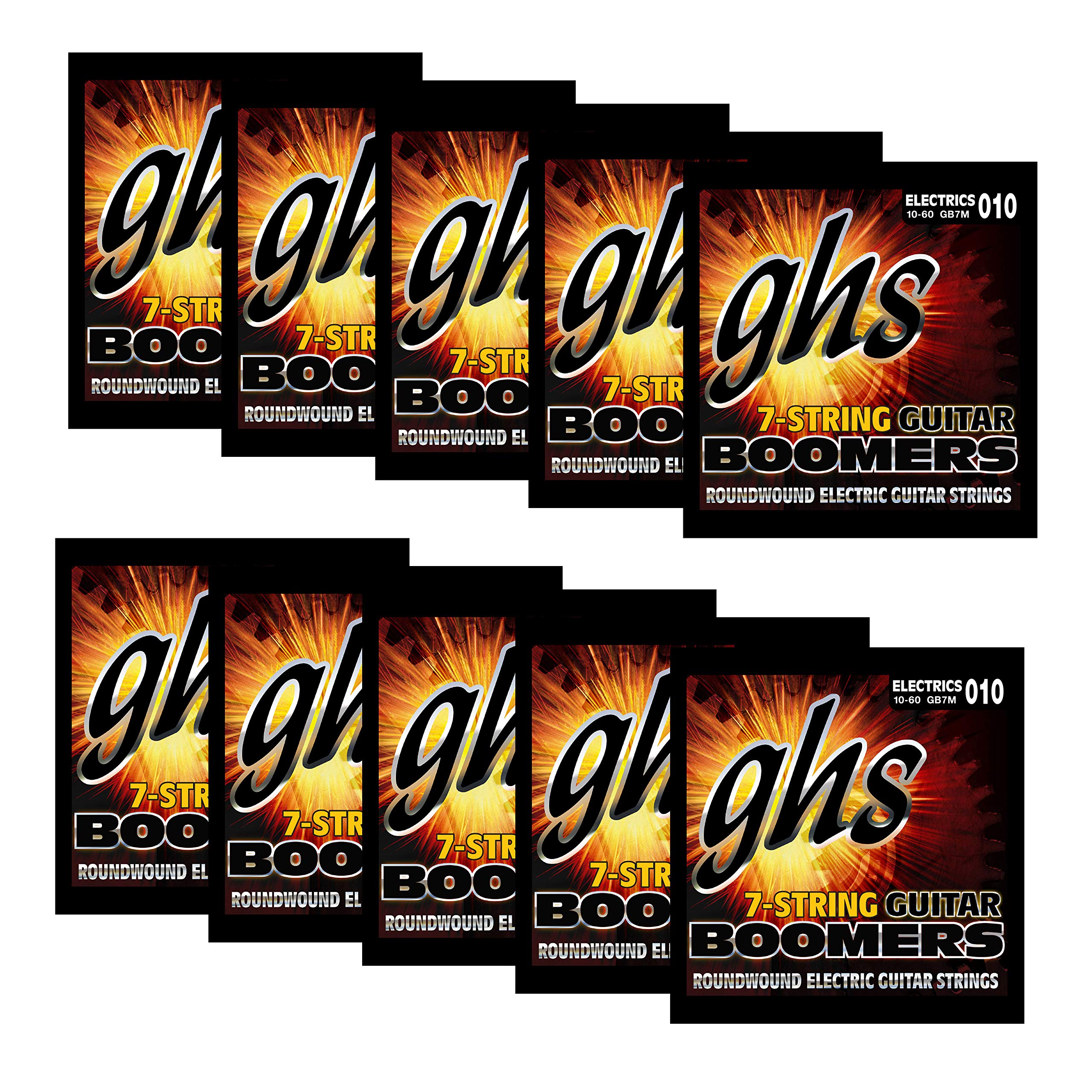 GHS Strings GB7M - 10 Pack Nickel-Plated 7-String Electric Guitar Strings Set, Medium Gauge (10-60) for Rock & Metal - Perfect for Stage Performance & Studio Recording