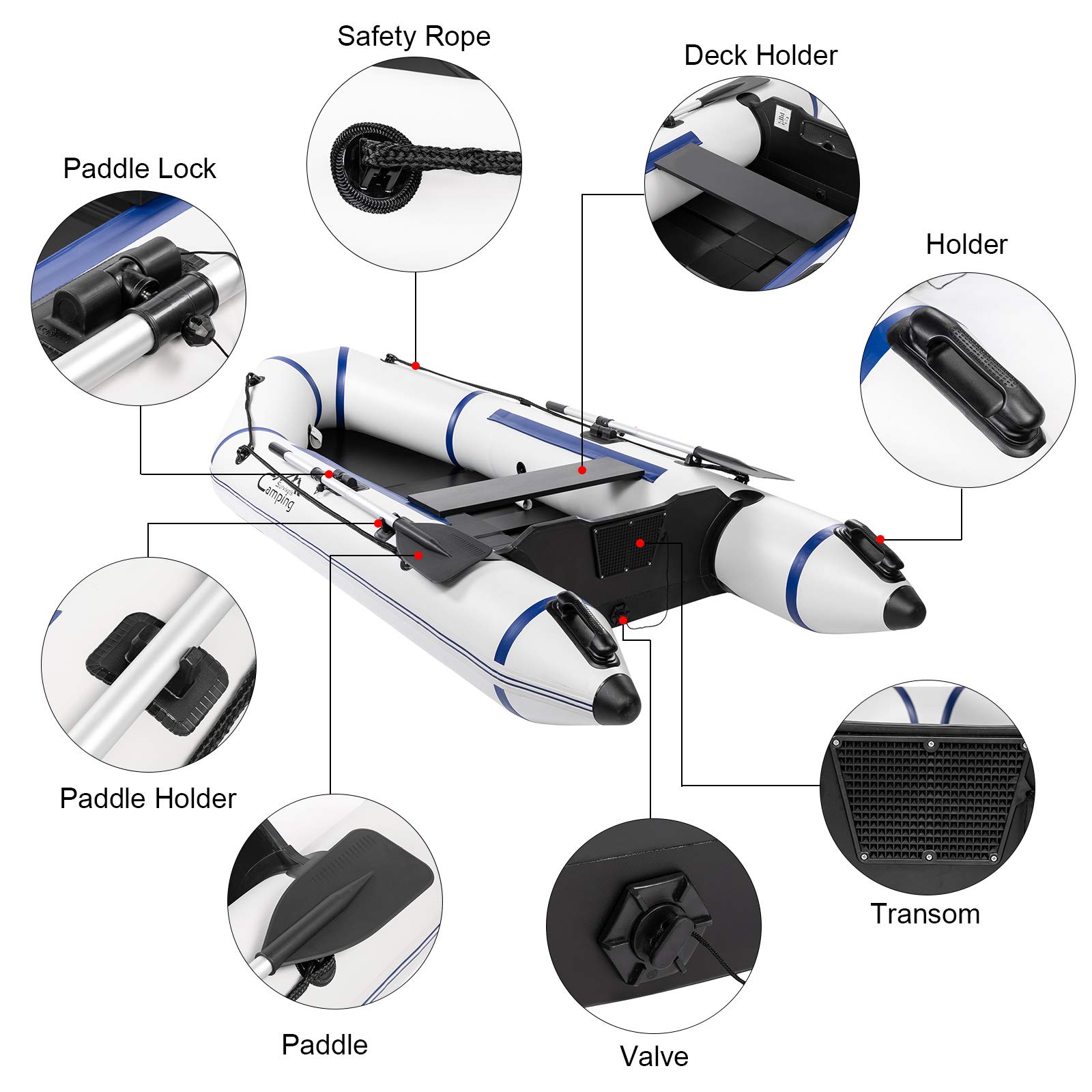 10ft Inflatable Fishing Boat Set with Hard Inner Bottom Floor & 3 Separate Air Chambers - Heavy Duty PVC Material for Lakes, Rivers & Coastal Waters - Perfect for Fishing, Camping and Water Sports