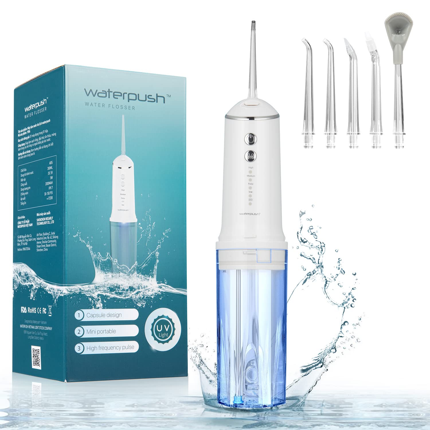 Foldable Water Flosser with UV Light - Professional Dental Care for Teeth Cleaning, Gums & Braces | Portable Oral Irrigator for Travel & Home Use | Personal & Family Dental Hygiene (WP-1903-A)