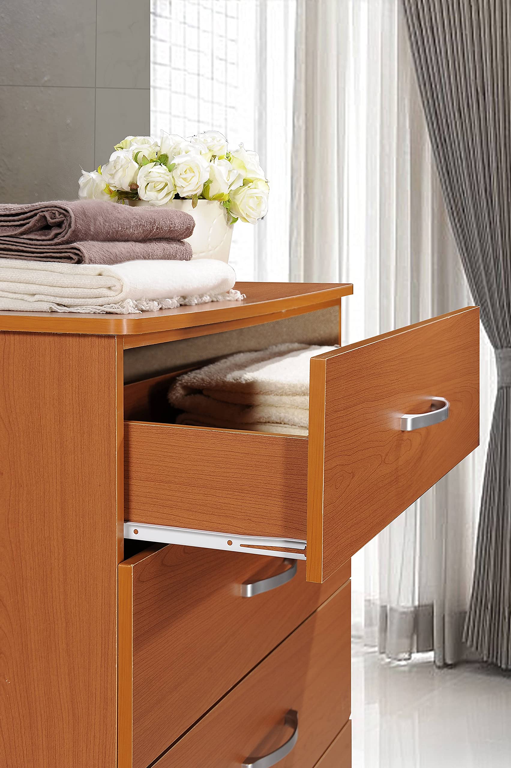 HODEDAH 5-Drawer Wood Dresser - Cherry Finish, 47.8x31.8