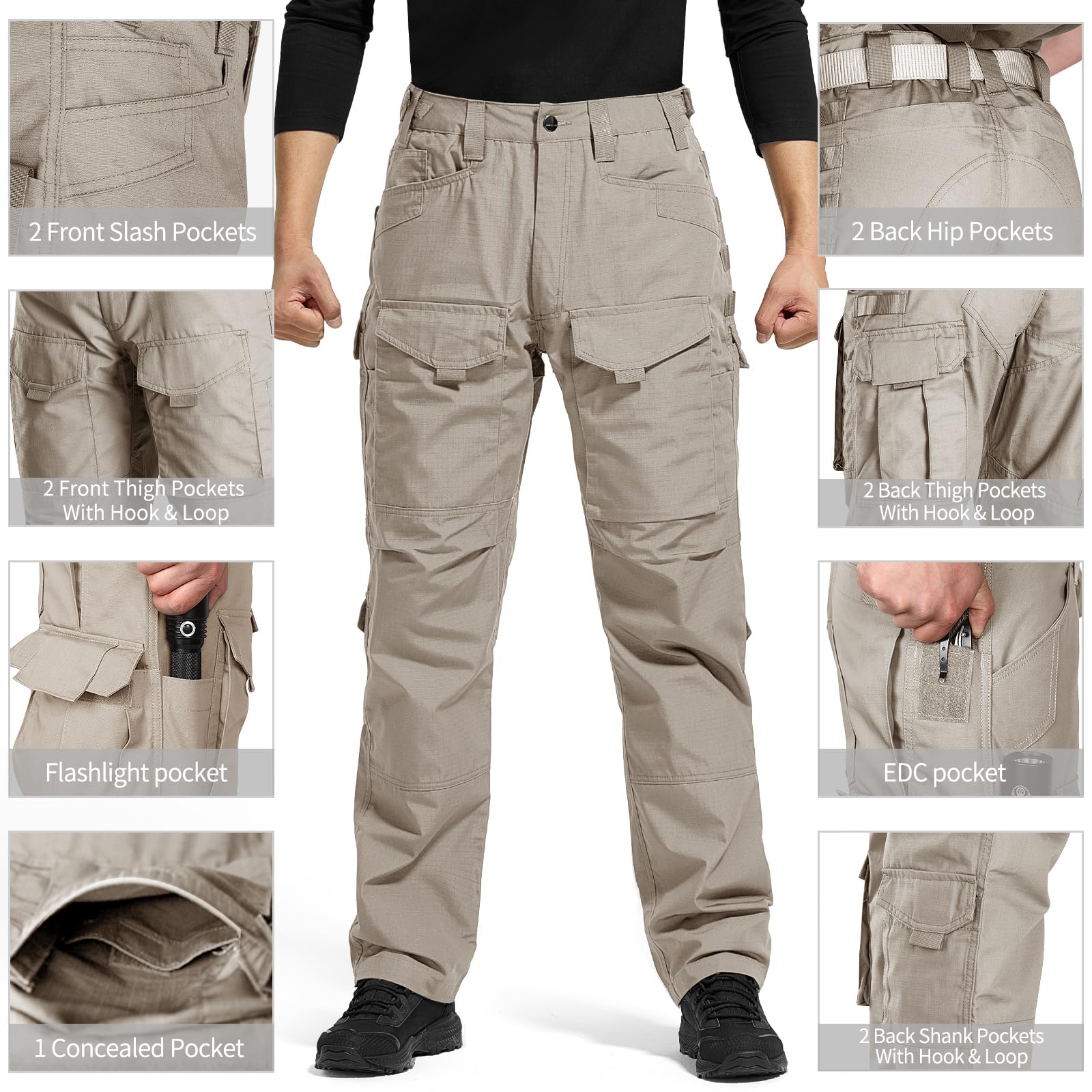 FREE SOLDIER Men's Tactical Cargo Pants - Durable Ripstop for Hiking & Work