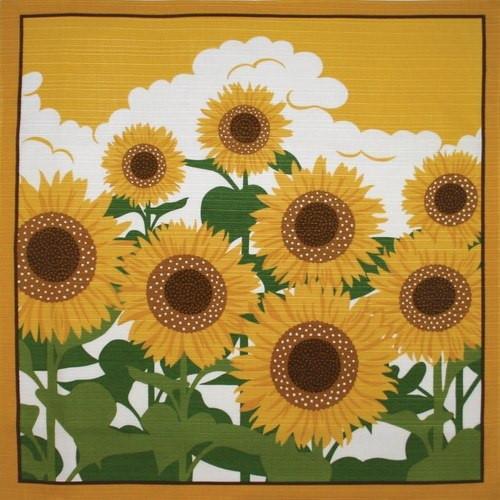 Maeda Senko Cotton Furoshiki Bento Lunch Wrapping Cloth - Summer Sunflower Design | Eco-Friendly Japanese Food Wrap for Picnics, Lunch Boxes & Gift Packaging
