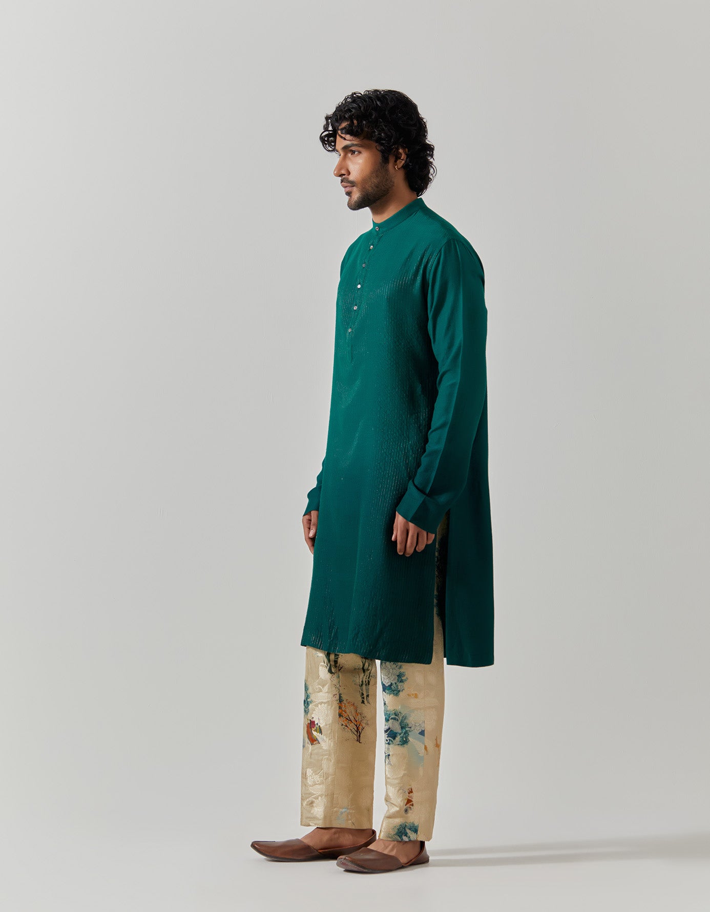 Roshan Bade Miyan Kurta - Premium Muga Satin Green Men's Traditional Indian Kurta for Festivals & Weddings