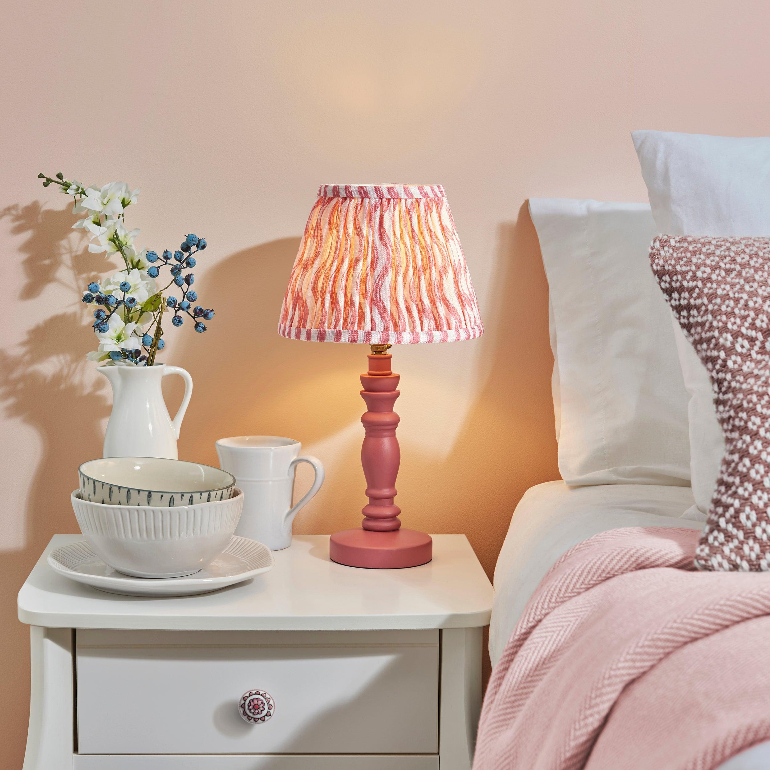 Bibury Pink Table Lamp with 20cm Coral Pink Ripple Shade - Elegant Bedside Lighting for Bedroom, Living Room, and Office Decor