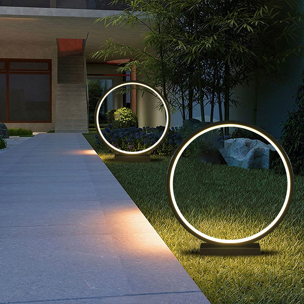 LED Outdoor Pillar Light - Waterproof Garden Post Light for Lawn, Landscape, Deck & Courtyard | Creative Circle Design | Durable Rainproof Street Lamp for Pathways & Driveways